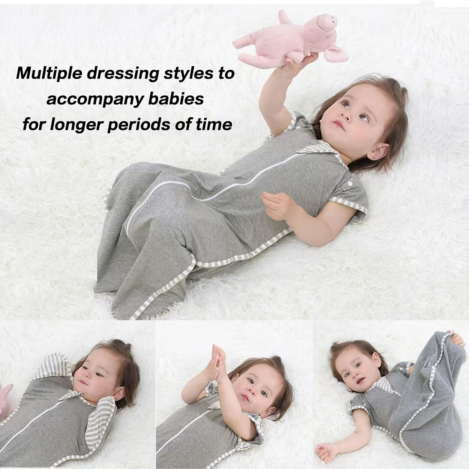 2 Pack Baby Swaddle,Nursery Swaddles,Baby Sleep Sack,Organic Cotton Sleeping Bag for Baby,Soft Nueborn Swaddle, Newborn Sleep Sack,Anti-Startle Swaddling,2 Way Zip (Gray, Small（3.5~6Kg）) image number 4