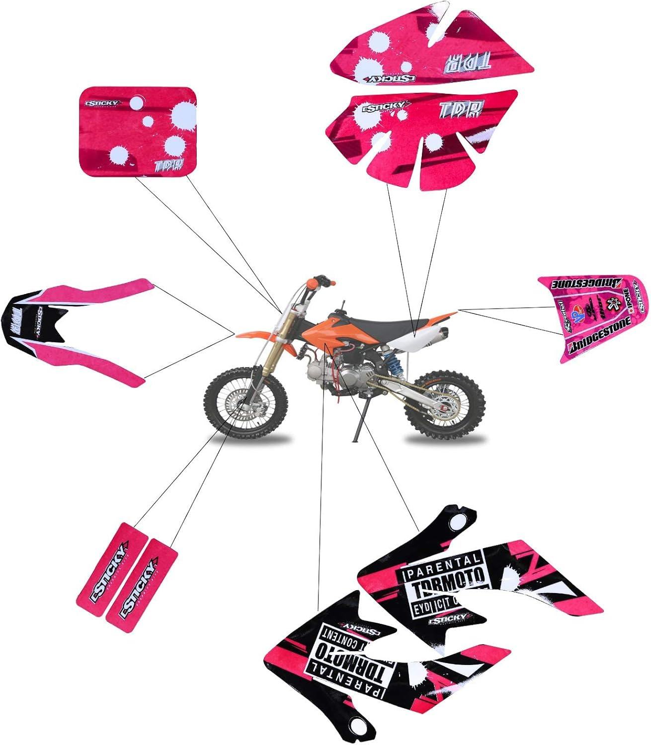 YC Yier Pink Decal Graphics Sticker Kit for CRF50 XR50 Fairings Pit Dirt Bike Thumpstar Atomik SSR Coolster 110Cc 125Cc image number 3