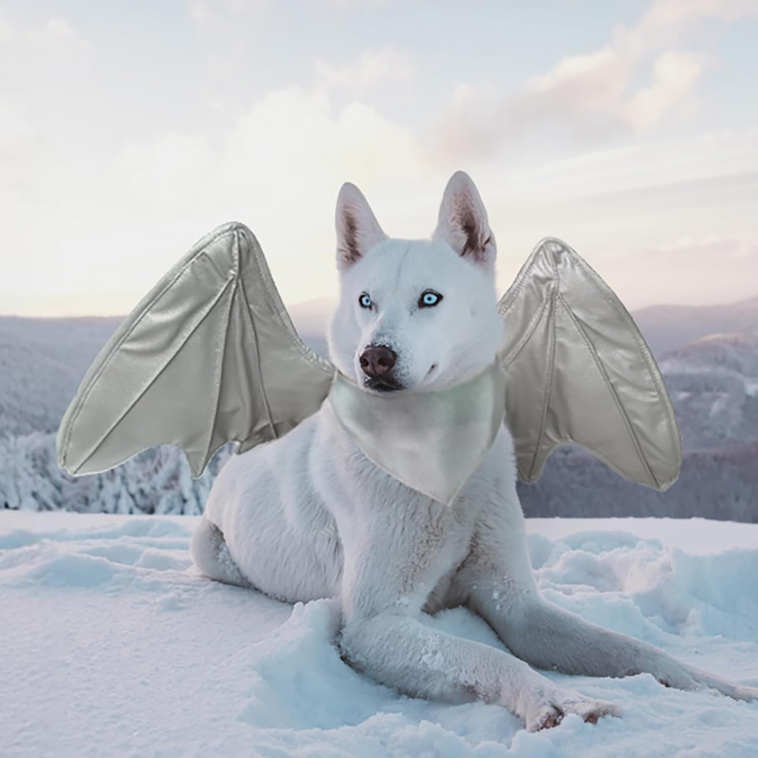 Funny Bat Dragon Wing Costumes for Dog, Cute Furry Pet Clothing for Halloween (Silver Wing, Size L)