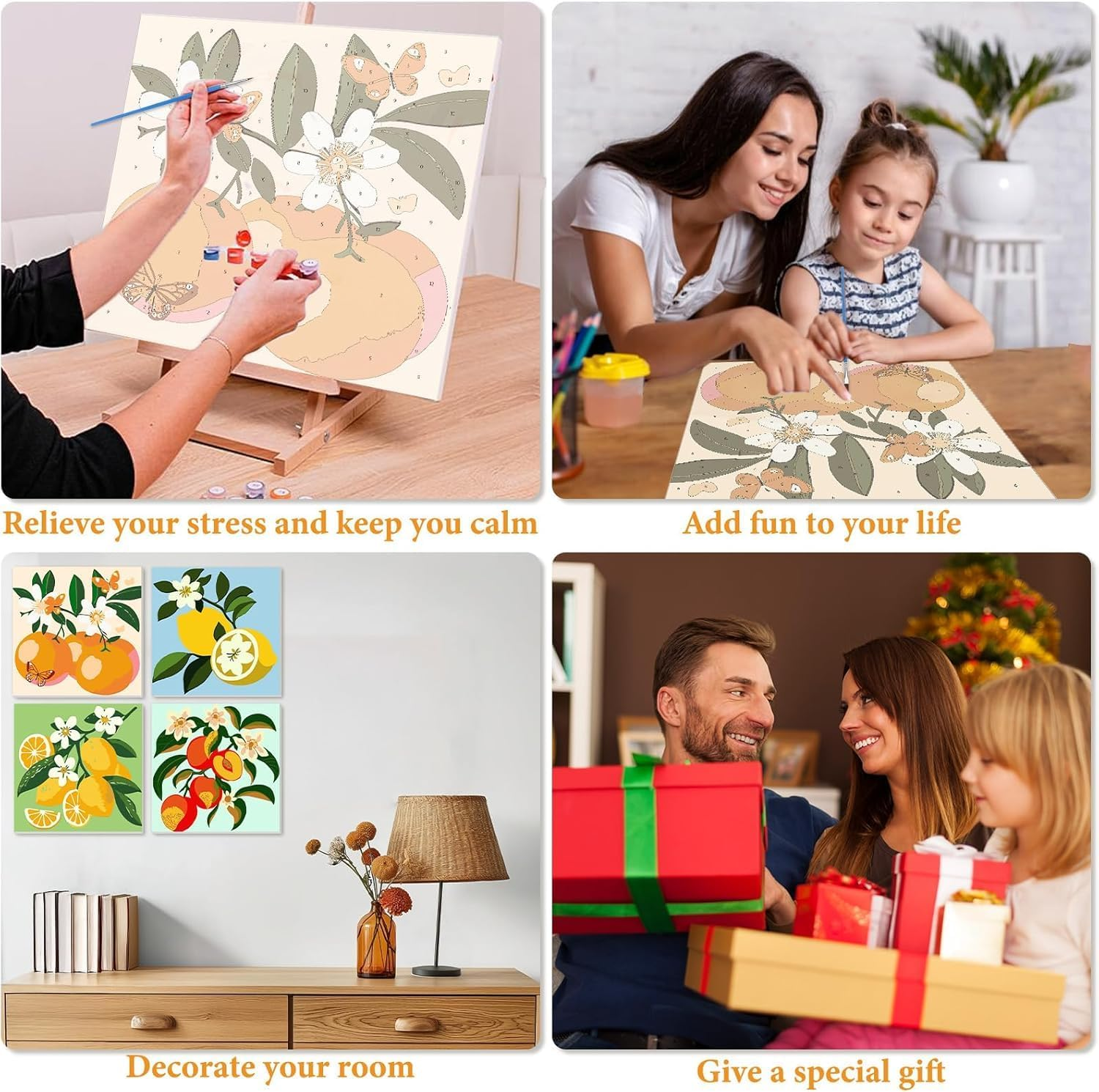 4 Pack Fruit Paint by Numbers Kits for Adults Beginner with Wooden Framed, Color by Numbers on Canvas Painting Kits for Adults, Easy Paint DIY for Home Wall Decor 8X8 Inch image number 3