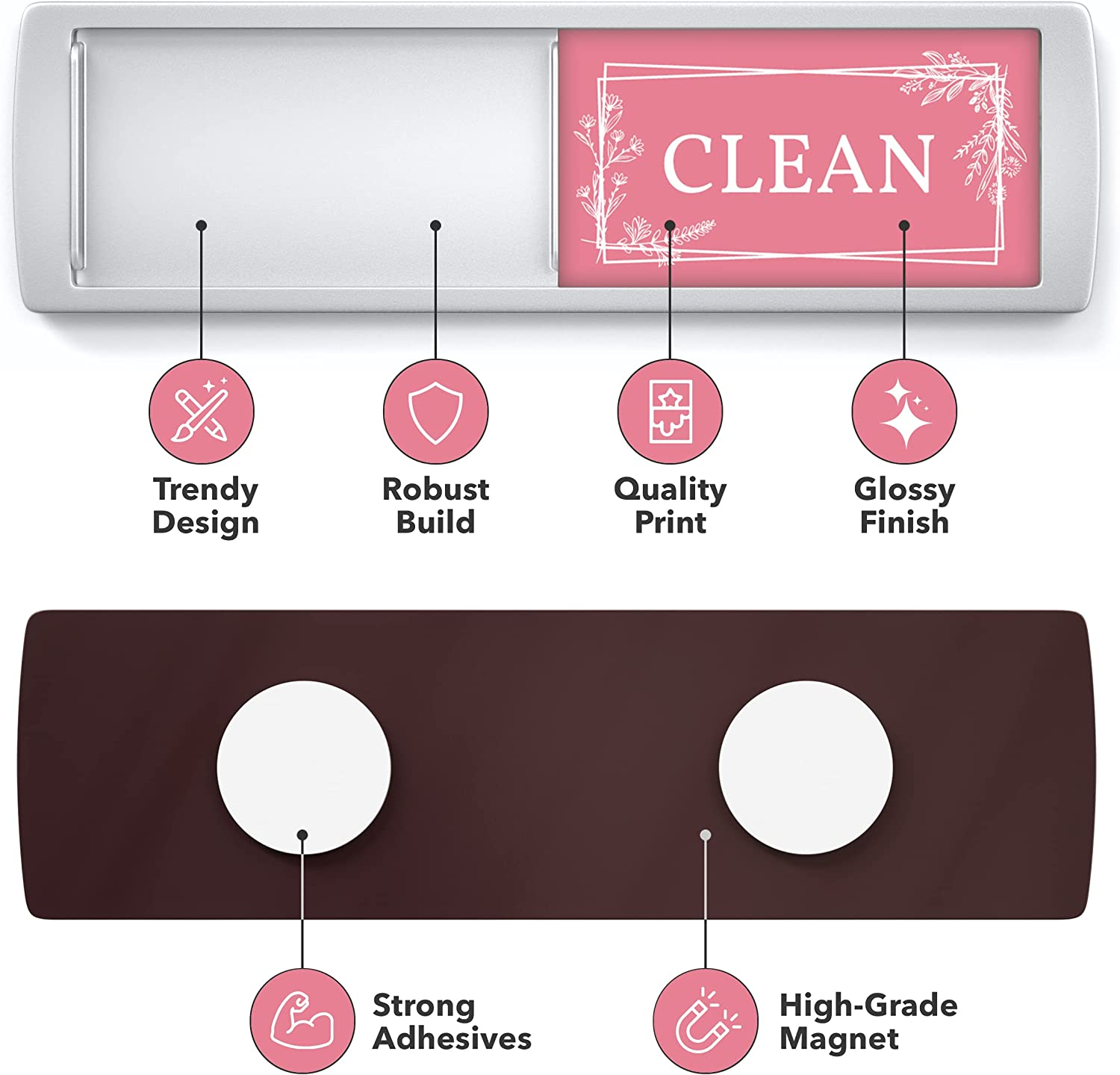 Clean Dirty Dishwasher Magnet Sign - 2" by 7" - Ideal Dishwasher Sign for Any Home or Office - Nice Home D&eacute;cor Product - Double-Sided Adhesives Included for Non-Magnetic Dishwashers