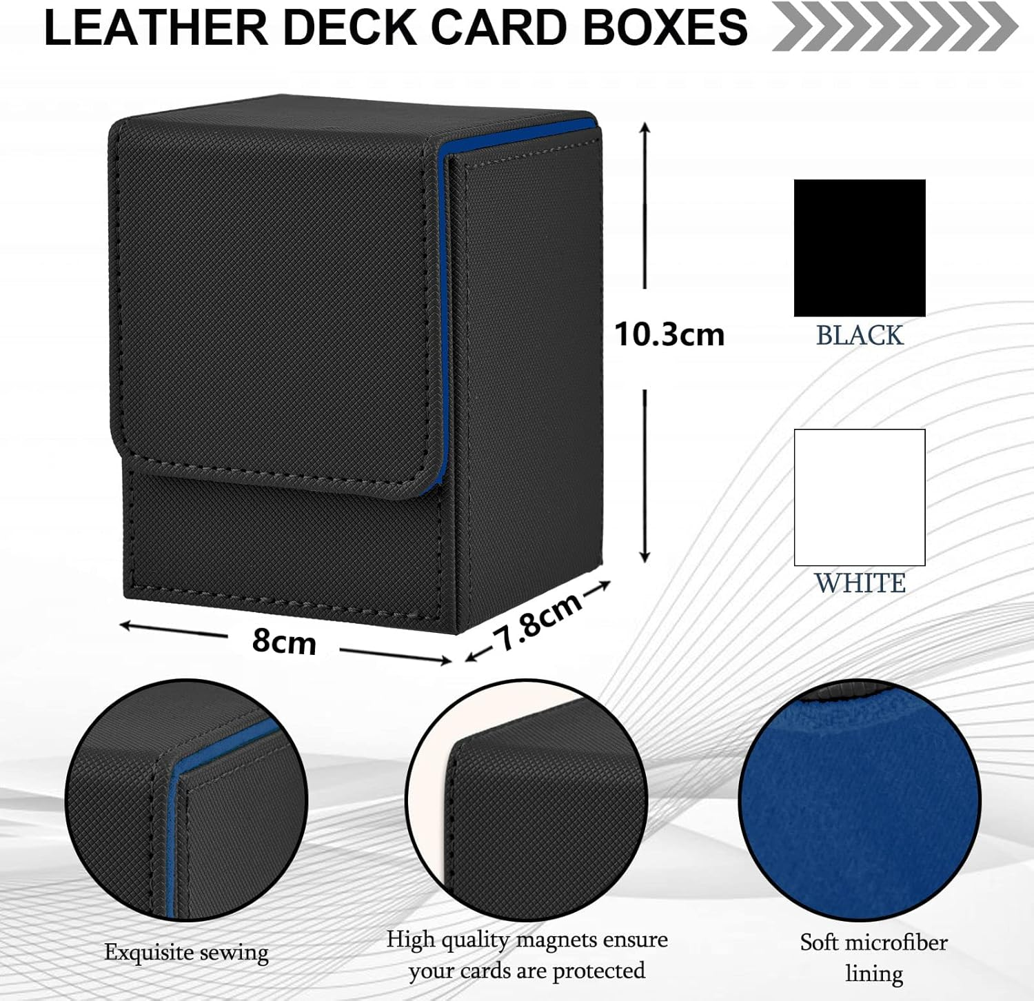 2 Boxes Leather Deck Card Boxes Large Size Fit 100 plus Sleeved Cards Deck Game Box for Collectible Cards Playing Card Box for 100 plus Cards Compatible with MTG Tcg(Vertical,Black,White) image number 4