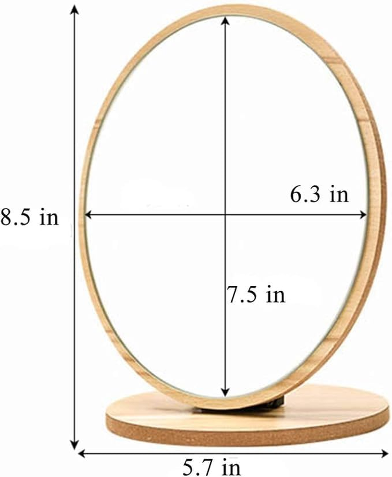 Small Table Mirror Makeup Mirror (Natural Bamboo Stand) Double-Sided 360 Degree Rotating Magnifying Mirror Portable Desktop Mirror Bathroom Shaving Makeup Mirror Vanity Mirror for Gym
