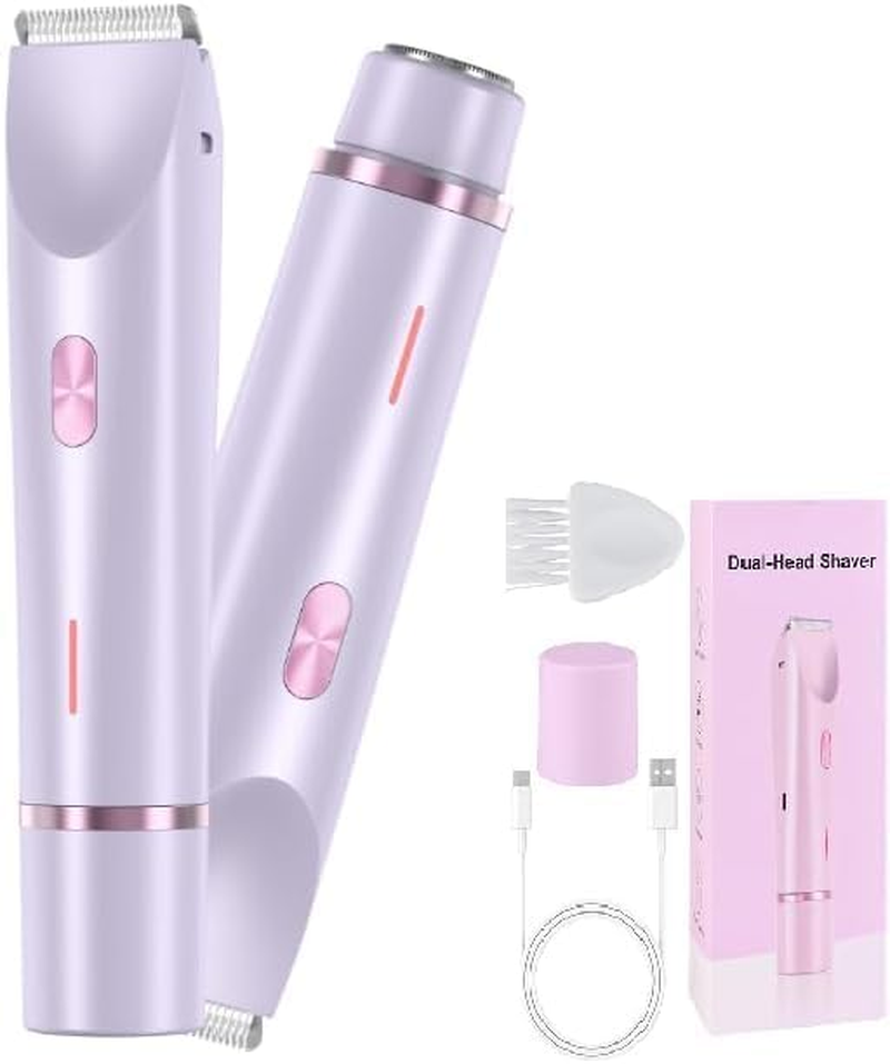 Electric Razors for Women, 2 in 1 Wet and Dry Body Electric Shaver, Silk Glide Epilator Painless Hair Removal at Home, Double Head Dual Purpose Hair Trimmer for Bikini Trimmer Legs Underarm, Ipx7 Waterproof Electric Shaver (Purple) - Pink image number 4