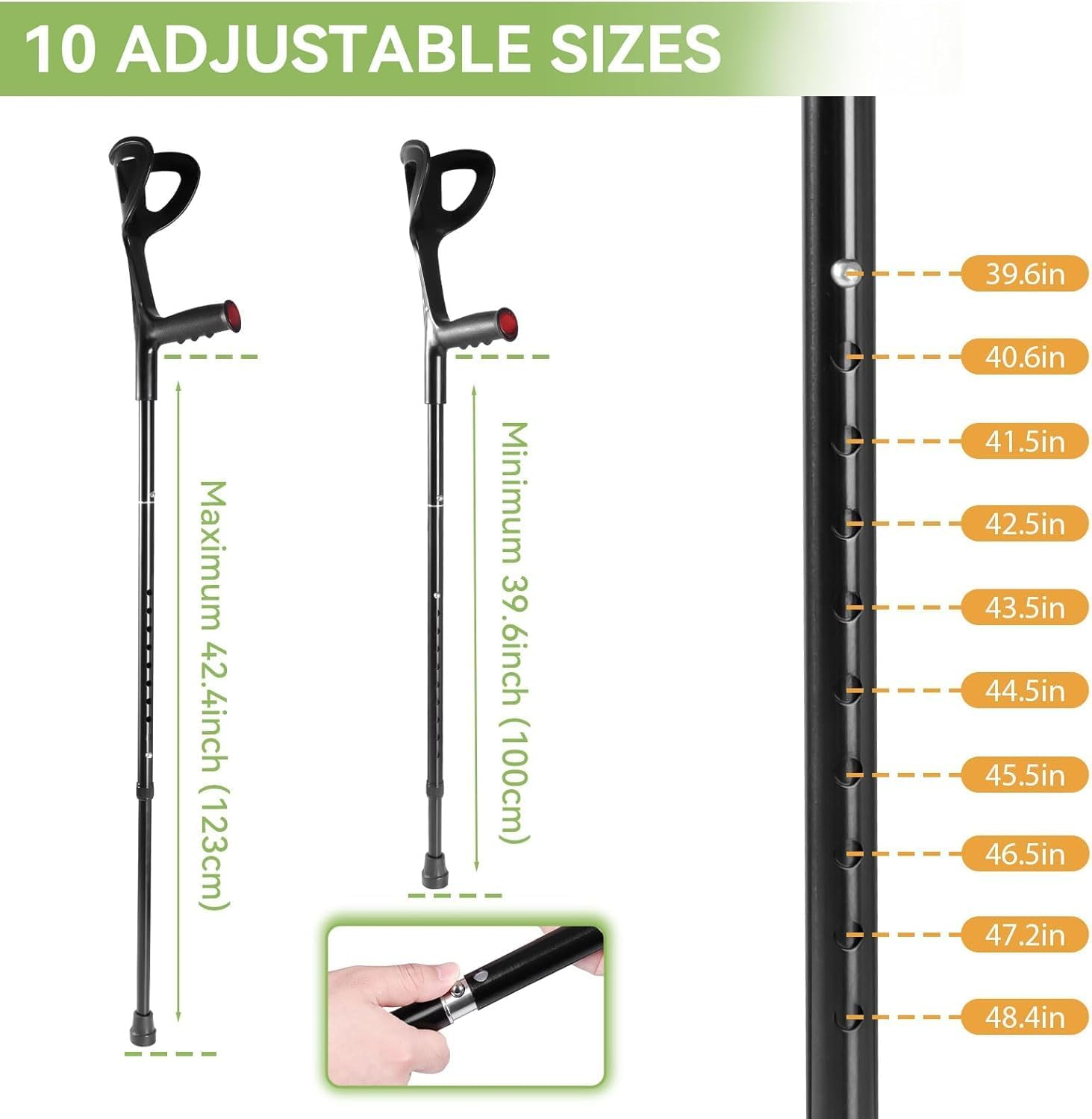 Forearm Crutches for Adults(1 Pair), Adjustable Arm Crutches, Aluminum Crutches for Walking, Folding Forearm Crutches, Non-Slip Crutches for Adults, Lightweight, Detachable, Portable, for Leg Support image number 2