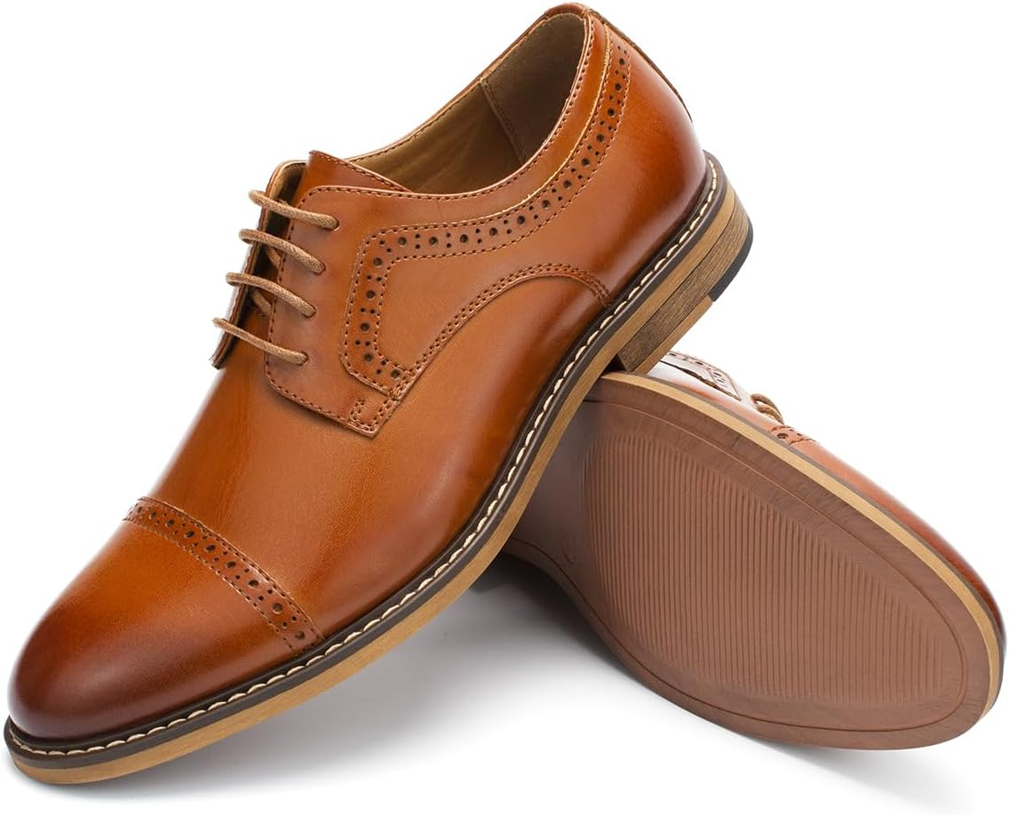 Temeshu Men'S Oxfords Lace up Casual Dress Shoes Classic Formal Modern Business Shoes image number 4