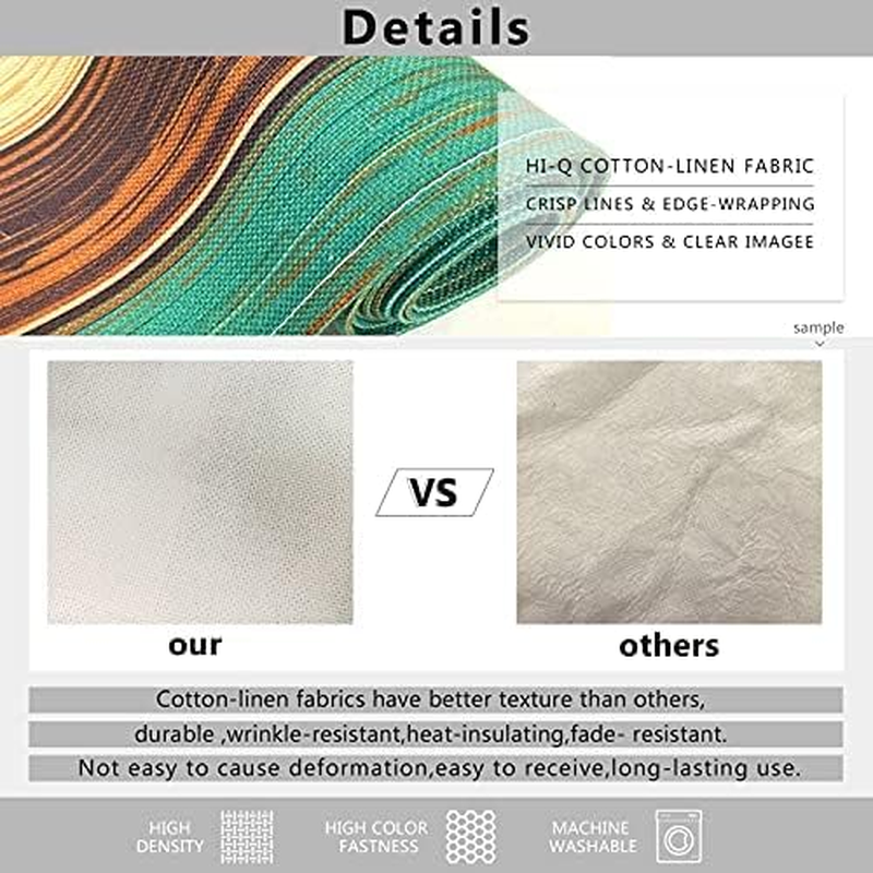 Emvency Farmhouse Table Runner and Placemats Set of 6, Cotton-Linen Modern Orange and White Painting Art Dining Table Decor for Daily Use(1 Table Runner 72Inches Long and 6 Placemats)