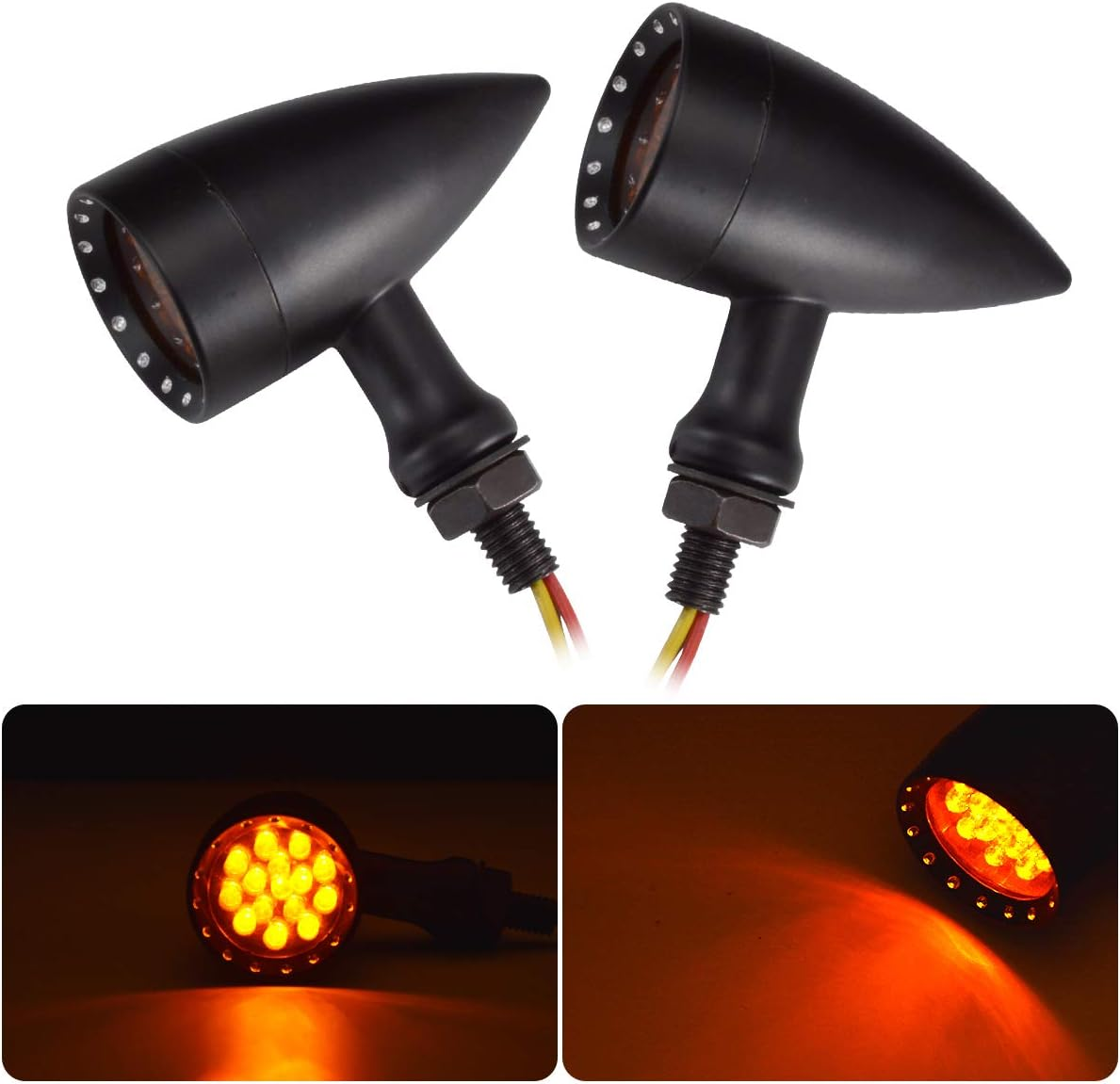 Katur Motorcycle Black Bullet Front Rear Turn Signal Fog Light Indicators Stop Light for Harley Motorcycle Cruiser Chopper Bobber