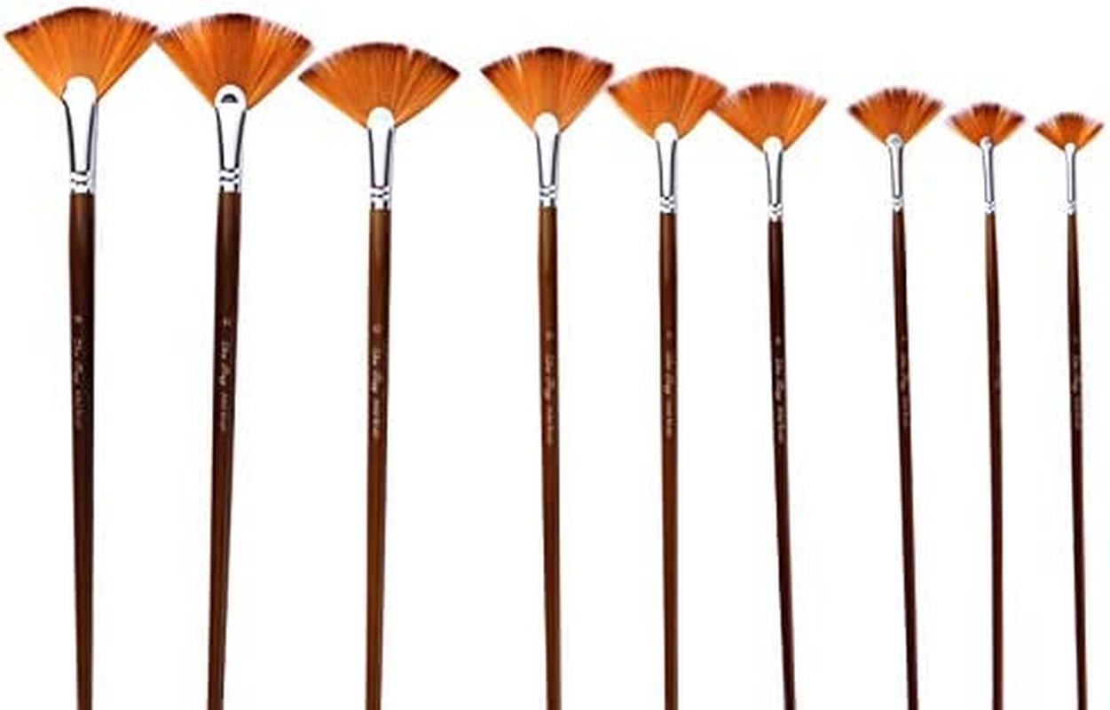 Fan Paint Brushes Set - 9Pcs Artist Drawing Brush, Soft Nylon Hair, Wood Long Handle, Fan-Shaped for Painting image number 1