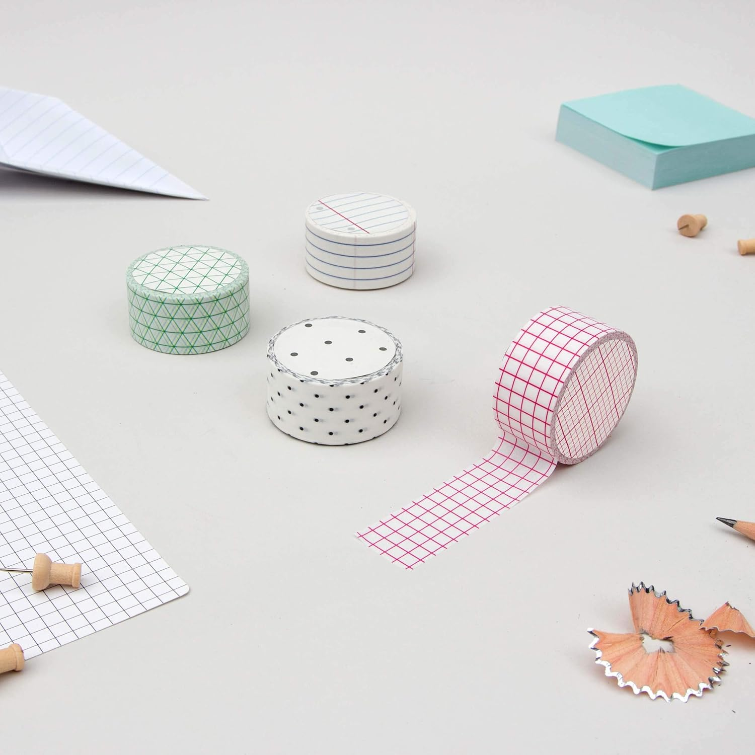 Suck UK Memo Washi Tape | Art Supplies | Decorative Paper Masking Tape | Coloured Adhesive Tape | Set of 4 Cool Selotape Rolls | Craft Supplies | Scrapbooking Accessories | Japanese Stationery image number 1