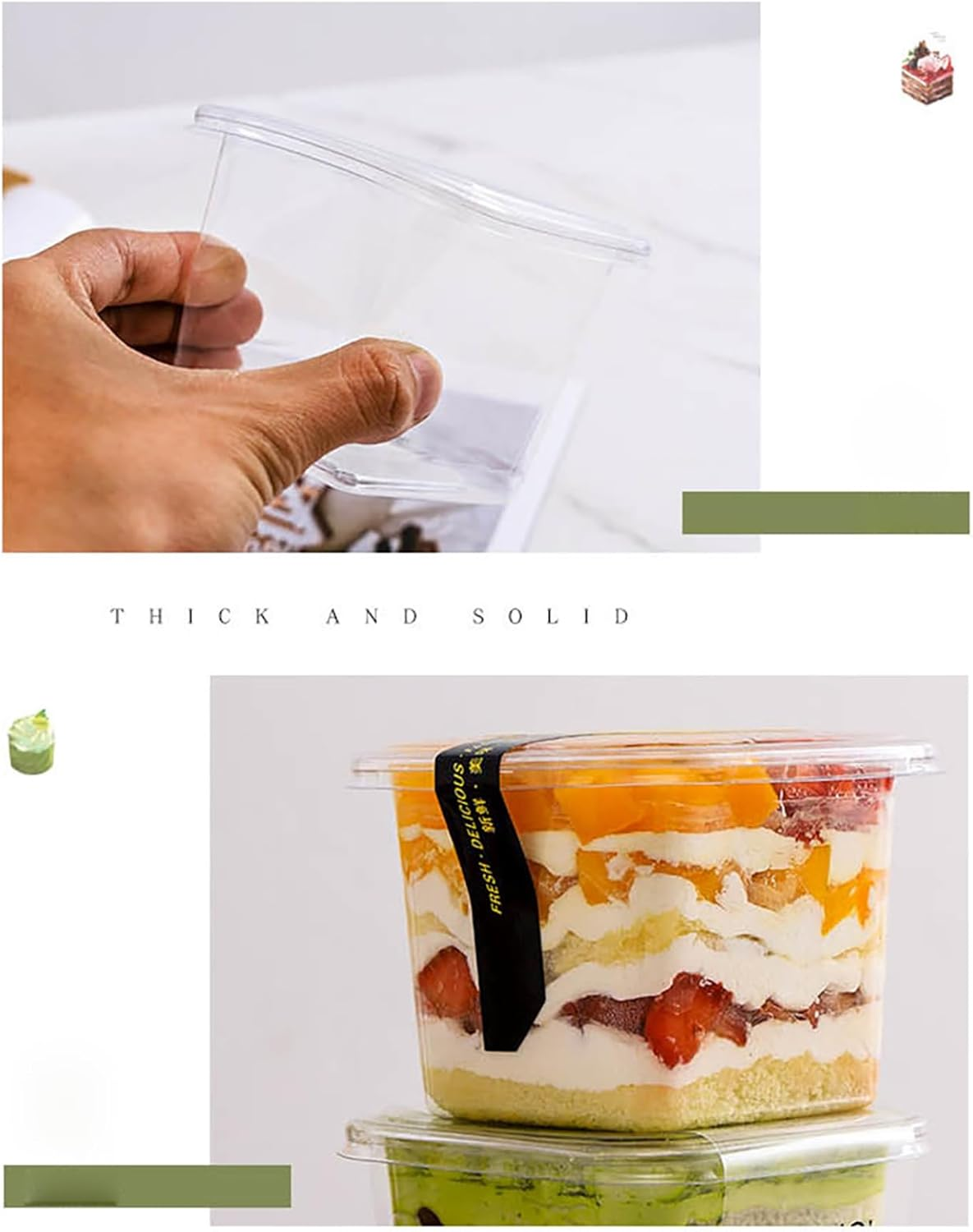 50 Pack 12Oz/400Ml Square Dessert Cups, Reusable Dessert Cups Clear Dessert Cups with Lids and Spoon (50 Set - 12Oz)