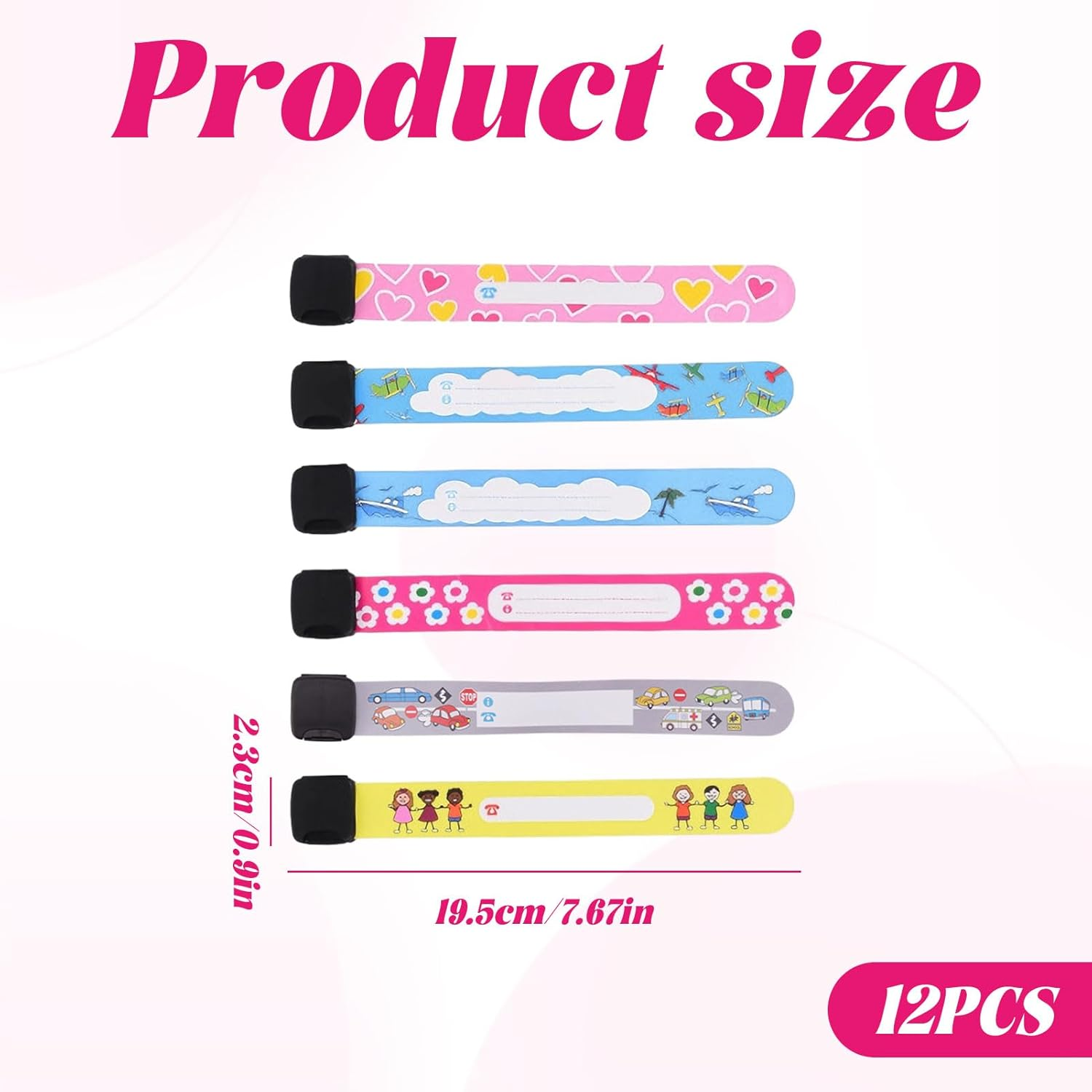 Wrist Band, 12Pcs Wristbands, Children Safety Id Wristband, Waterproof Kids Safety Bracelet, Adjustable Travel Information ID Bracelet for Children'S Field Trips and Outdoor Activities