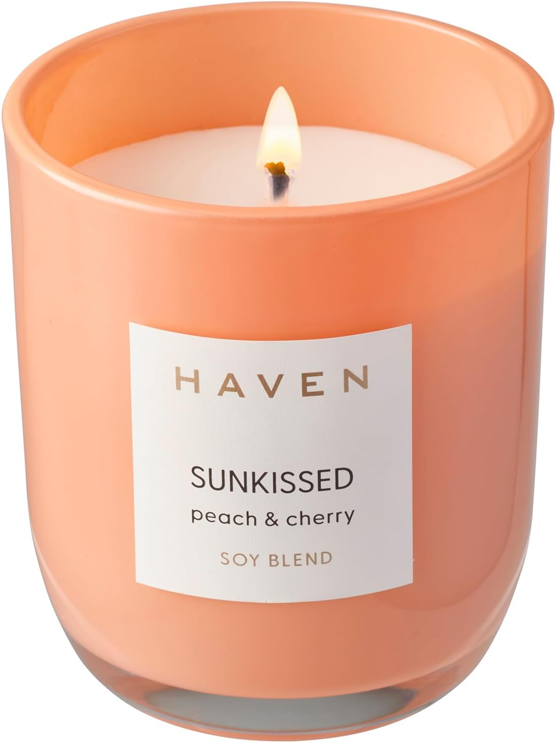 Haven Sunkissed Peach & Cherry Scented Soy Blend Candle - Natural, Non-Toxic, Long-Lasting Burn in Orange Glass Jar for Home Decor & Aromatherapy image number 1