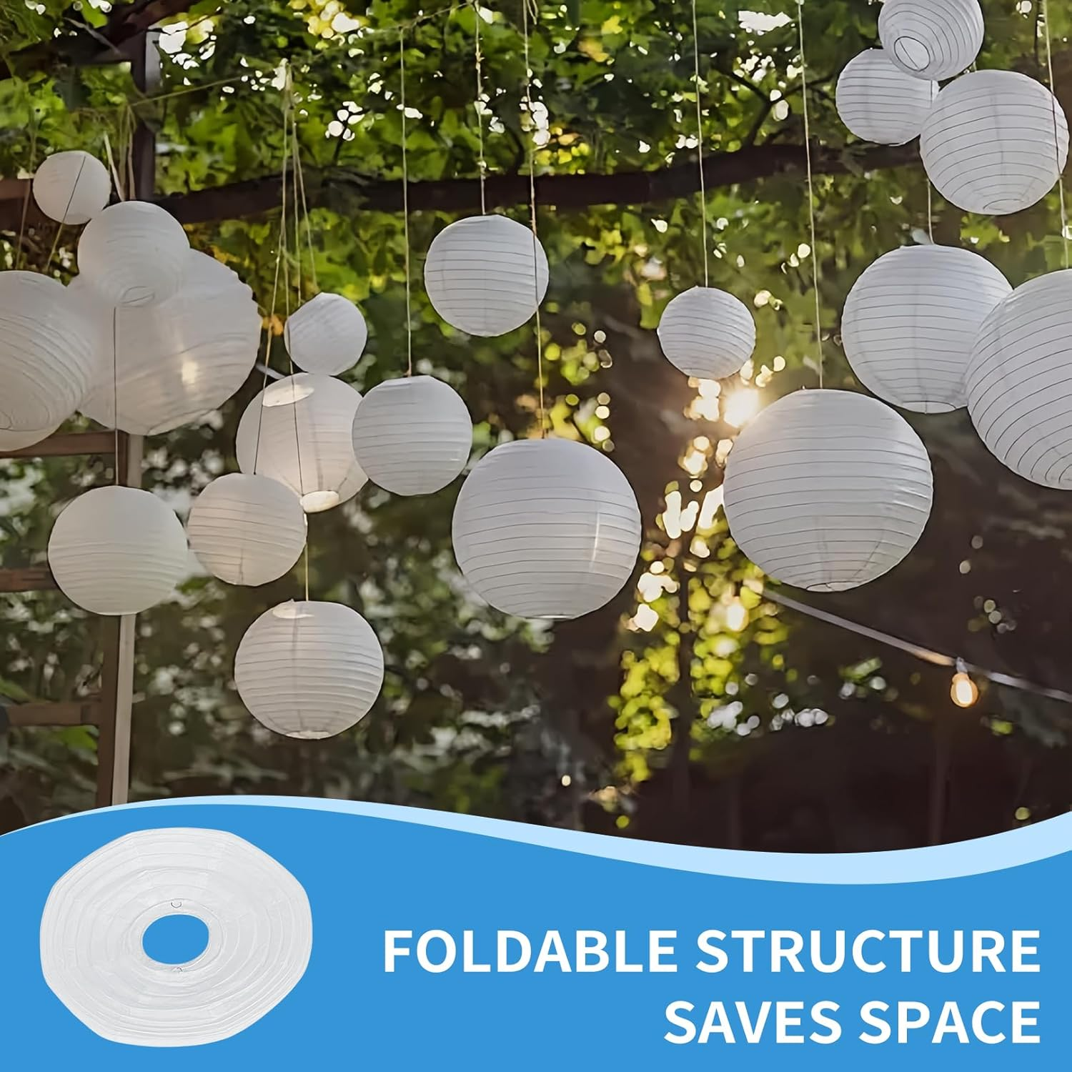 Pack of 2 Lampshade Paper round Lanterns White Paper Lampshade 20 Cm Paper Lantern Paper Lantern Classic Bamboo Style Ribbed Lampshade Decoration for Party Garden Wedding Birthday Decoration image number 6