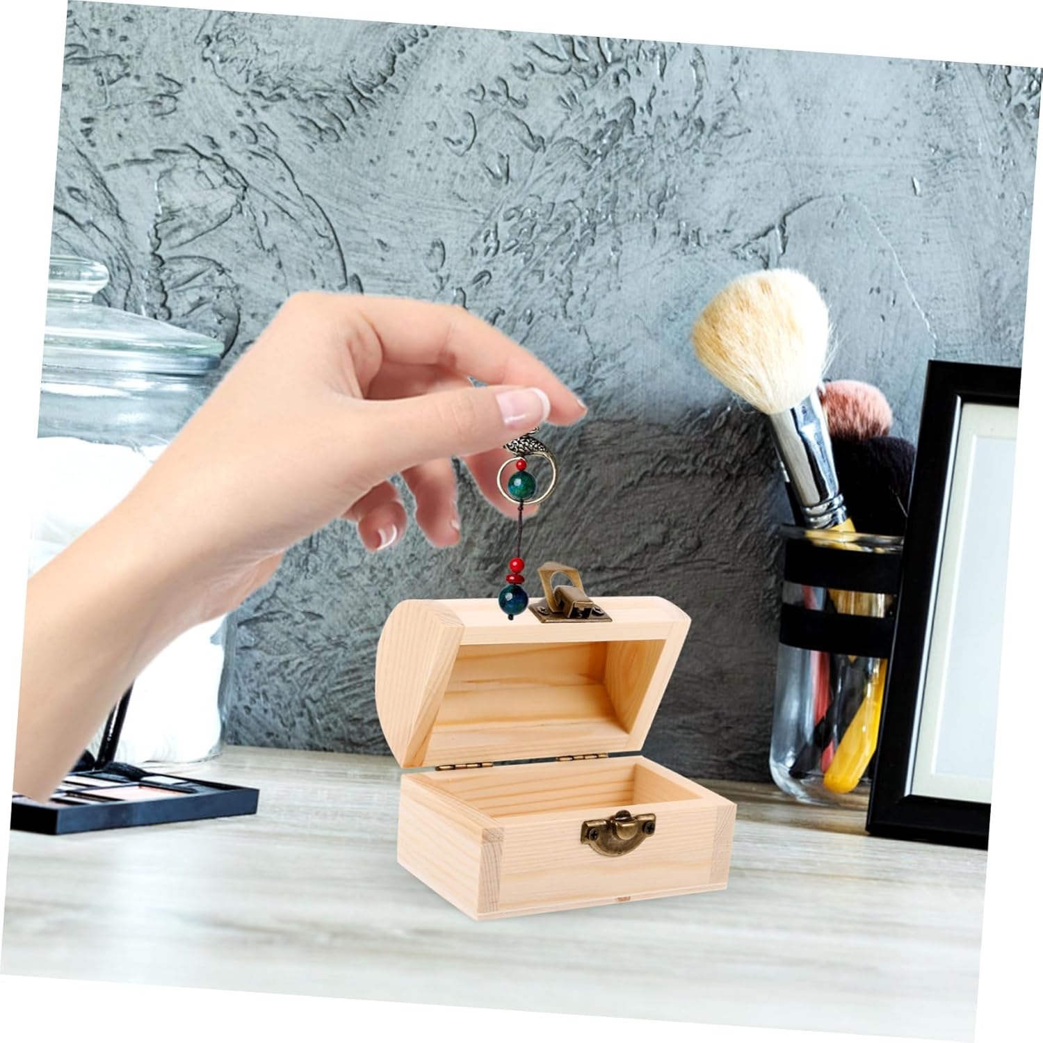 Wooden Treasure Box Small Size Lock 2Pcs Mediterranean Style Storage Chest Wood Organizer Decorative Packing Box for Home and Random Style image number 1