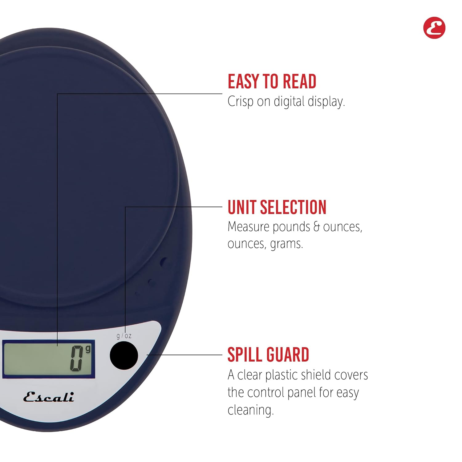 Escali P115NB Primo Digital Kitchen Scale 11Lb/5Kg, Royal Blue 8.5 X 6 X 1.5 Inches - Red image number 4