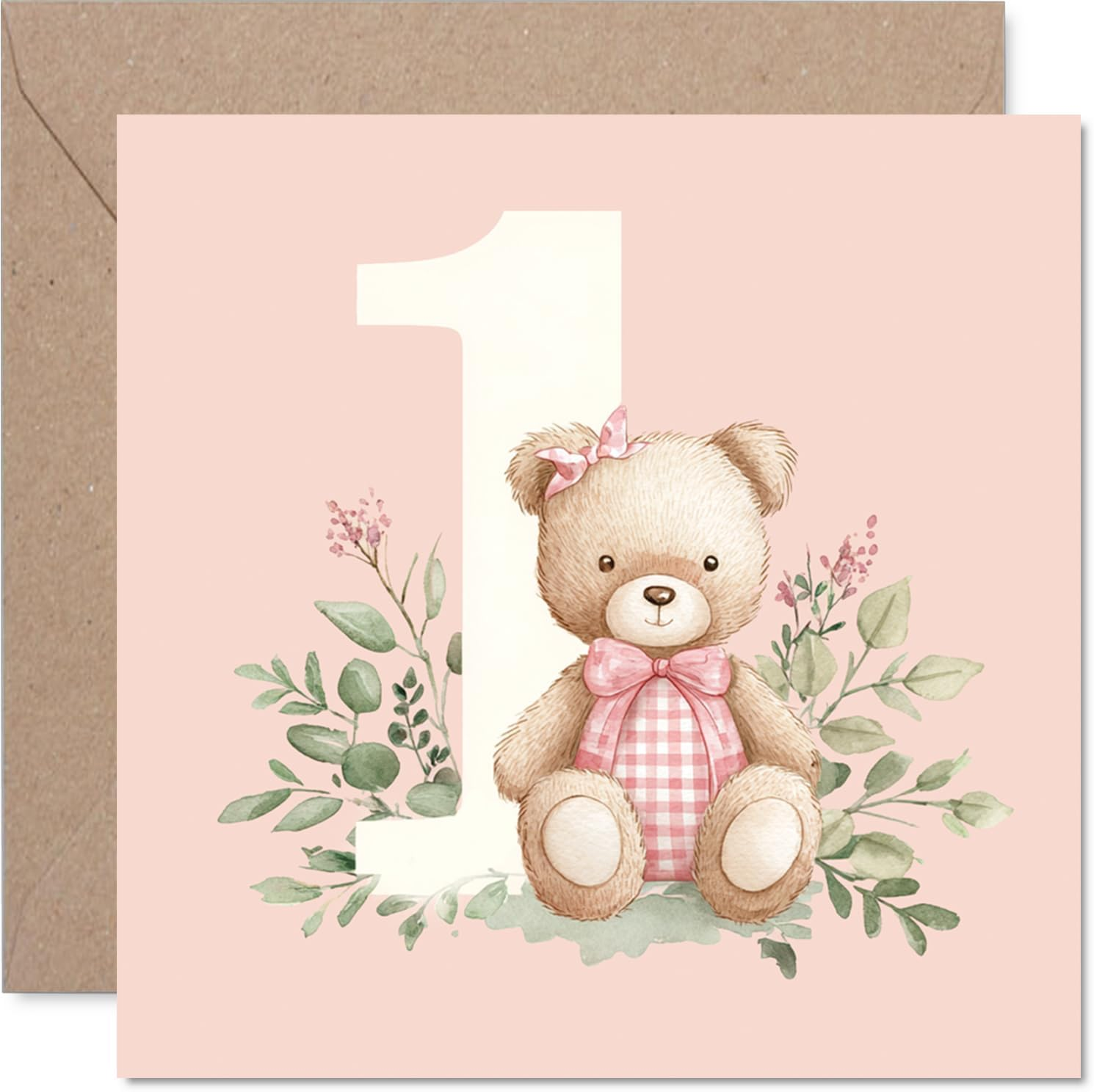 1St Birthday Cards for Girls - Number Bears - Happy Birthday Card for 1 Year Old Girl Sister Niece Daughter Step Daughter, 145Mm Bday Greeting Cards