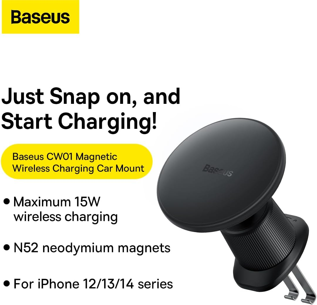 Baseus Car Mount Wireless Charging Air Vent Mount 15W - Black, Compatible with Fire Phone, Smartphones, Car, Truck - Single Hand Operation image number 6