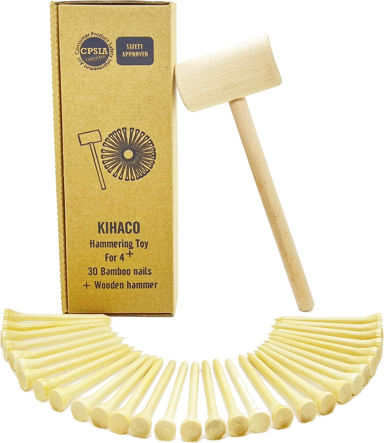 Hammering and Pounding Toys for Kids Include 1 Wood Hammer and 30 Bamboo Nails Improve Fine Motor Skills Friendly Natural Wooden Educational Montessori Toy for Childs DIY Birthday Gift for 4+ image number 3