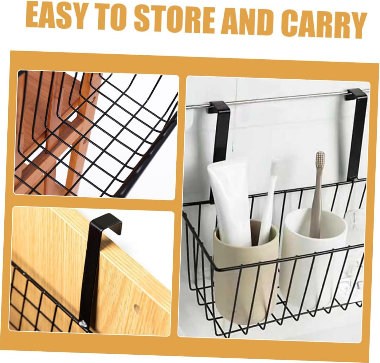 CIYODO 2Pcs Iron Hanging Basket for Bathroom and Kitchen Storage Multi-Use Sundries Rack Space-Saving Toiletries Organizer for Home Dorm and Utility Rooms image number 6