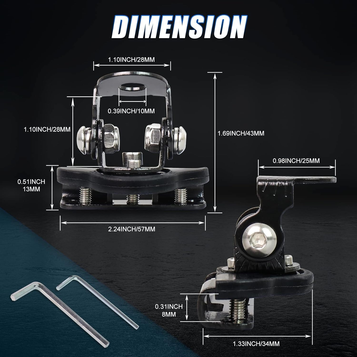 LED Light Mounting Brackets Black No Drilling 304 Stainless Steel Adjustable Pillar Hood Light Mount Bracket Clamp Holder for Jeep off Road Vehicle Trucks SUV 2Pack image number 1