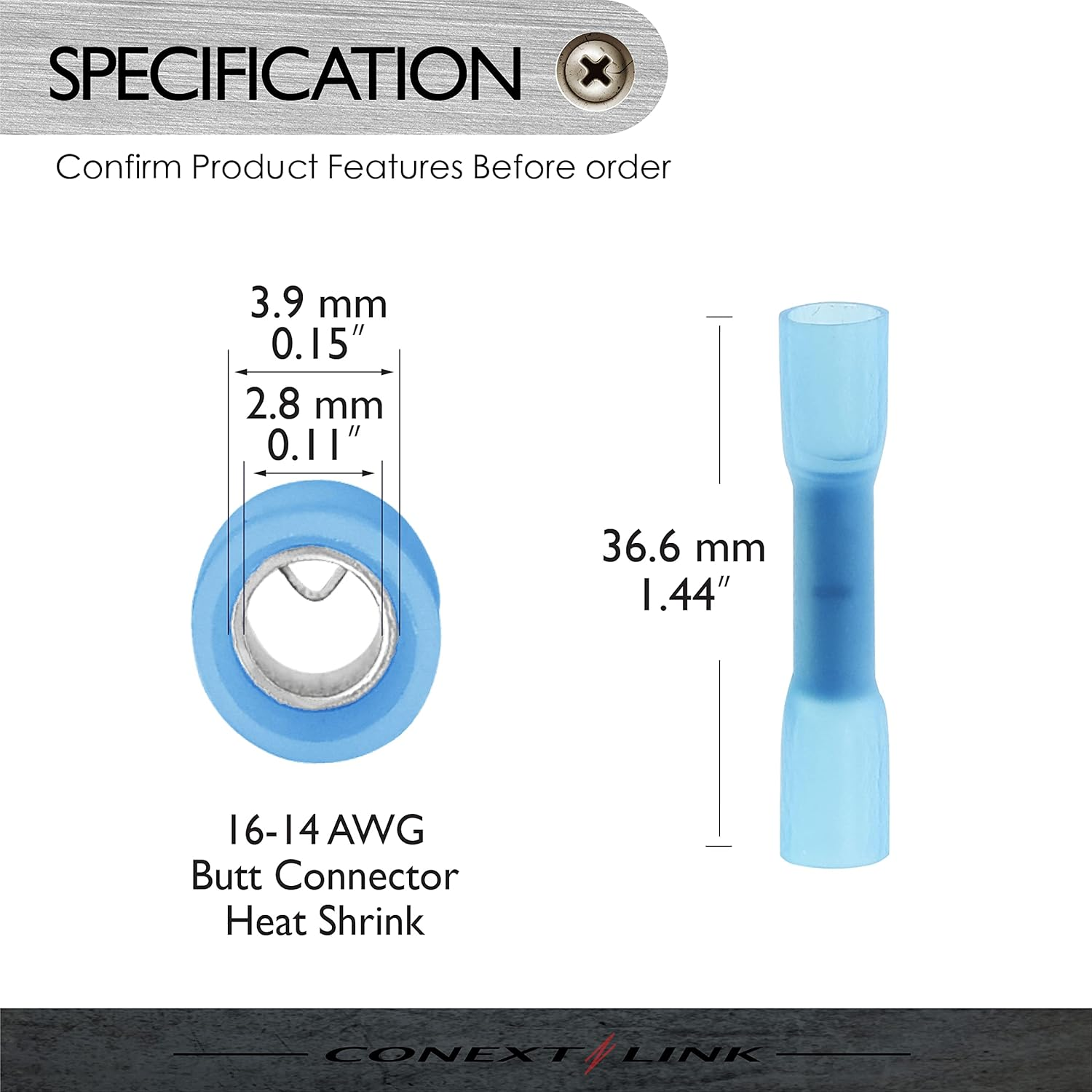 Conext Link BCHS-B25 Series Heat Shrink Butt Connector 25 Pack 16-14 Gauge Blue image number 2