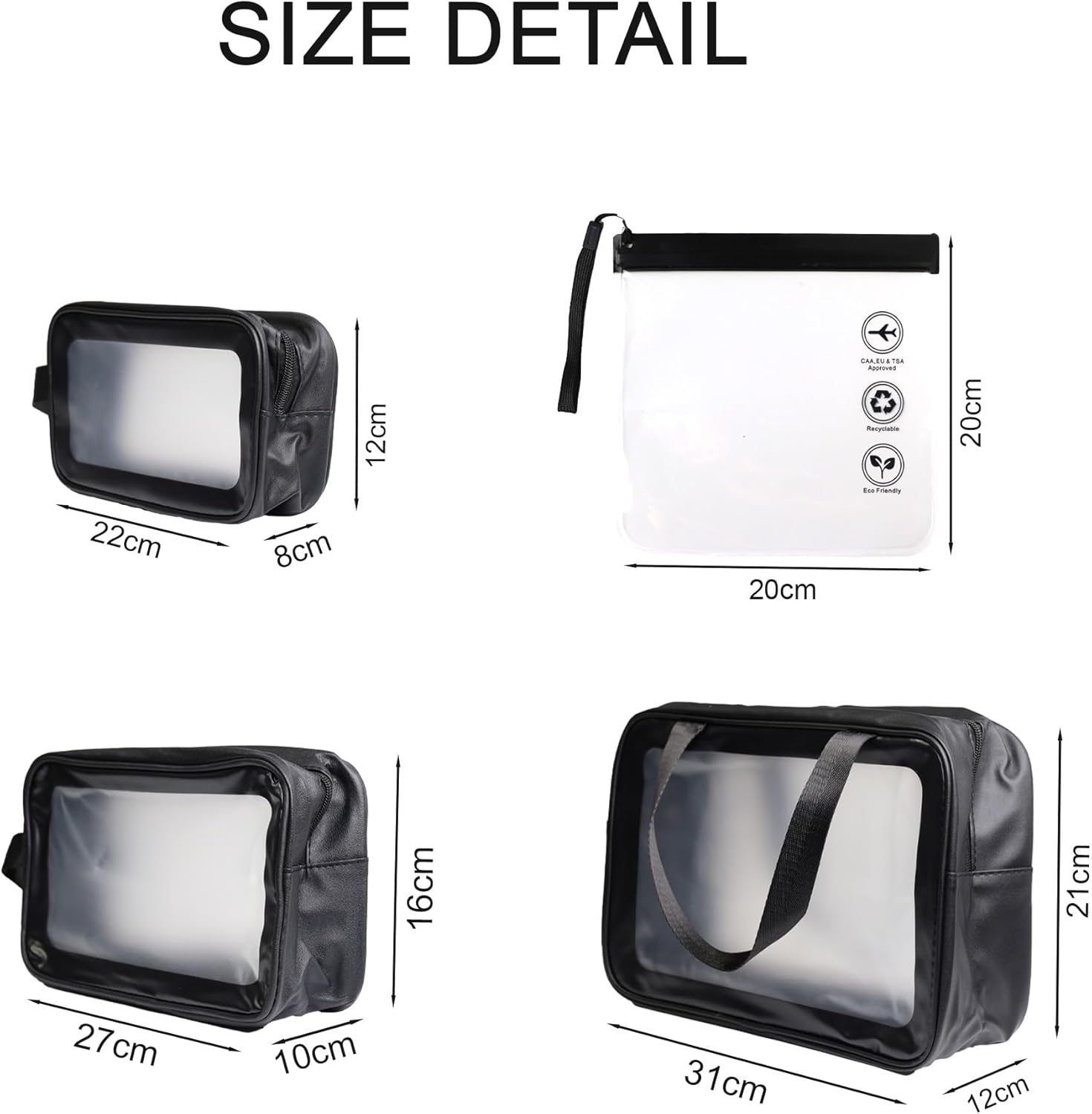 Gemuity Clear Travel Toiletry Bag Set - 6 Pack Multi-Size Transparent Organizer Pouches for Toiletries, Makeup, Electronics & Travel Essentials image number 2