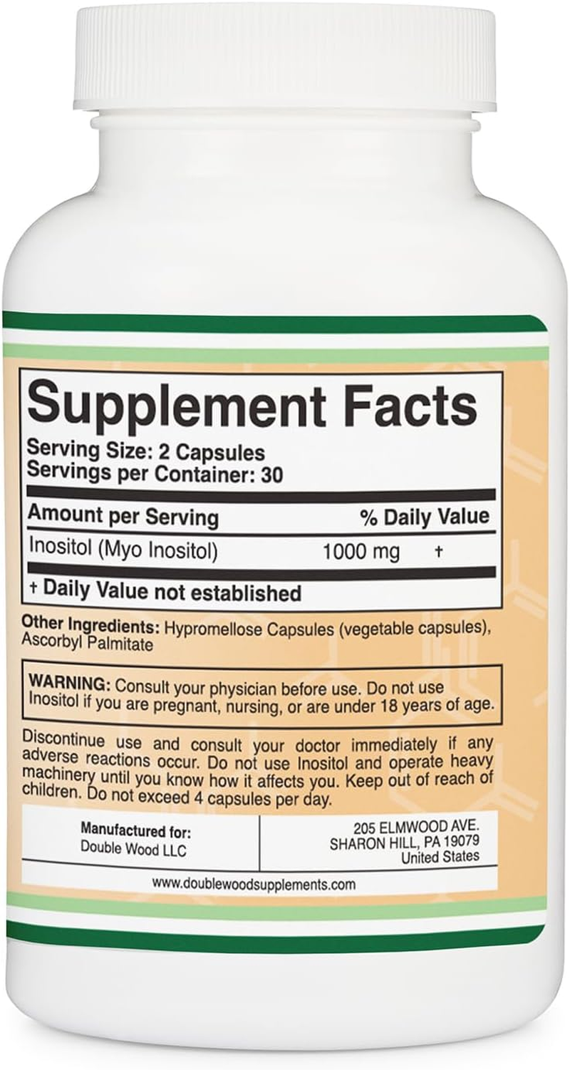 Inositol Capsules (Myo Inositol) 1000Mg Health Support for Women (60 Count)(No Fillers, Vegan Safe, Gluten Free) by Double Wood image number 4