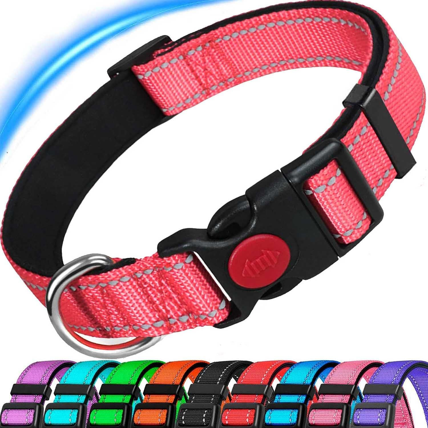 Dog Collar, Reflective Adjustable Basic Dog Collar with Soft Neoprene Padding, Durable Nylon Pet Collars for Puppy Medium Dogs