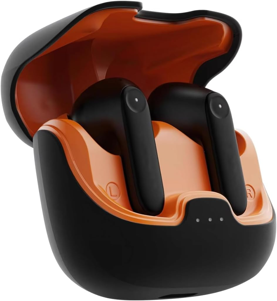 Bluetooth Earbuds with Active Noise Cancelling, Bluetooth 5.4, Lightweight, Wireless Charging Case, Built-In Microphone, Premium Sound for Ios Android (Black Orange) image number 1