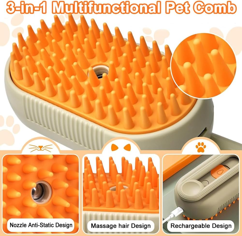 Cat Brush with Steam, 3 in 1 Cat Brush Steaming Cat Spray Massage Comb Cat Brush with Water, Steamy Brush Cat Pet Spray Massage Comb Cat Brush for Massage Hair Removal image number 5