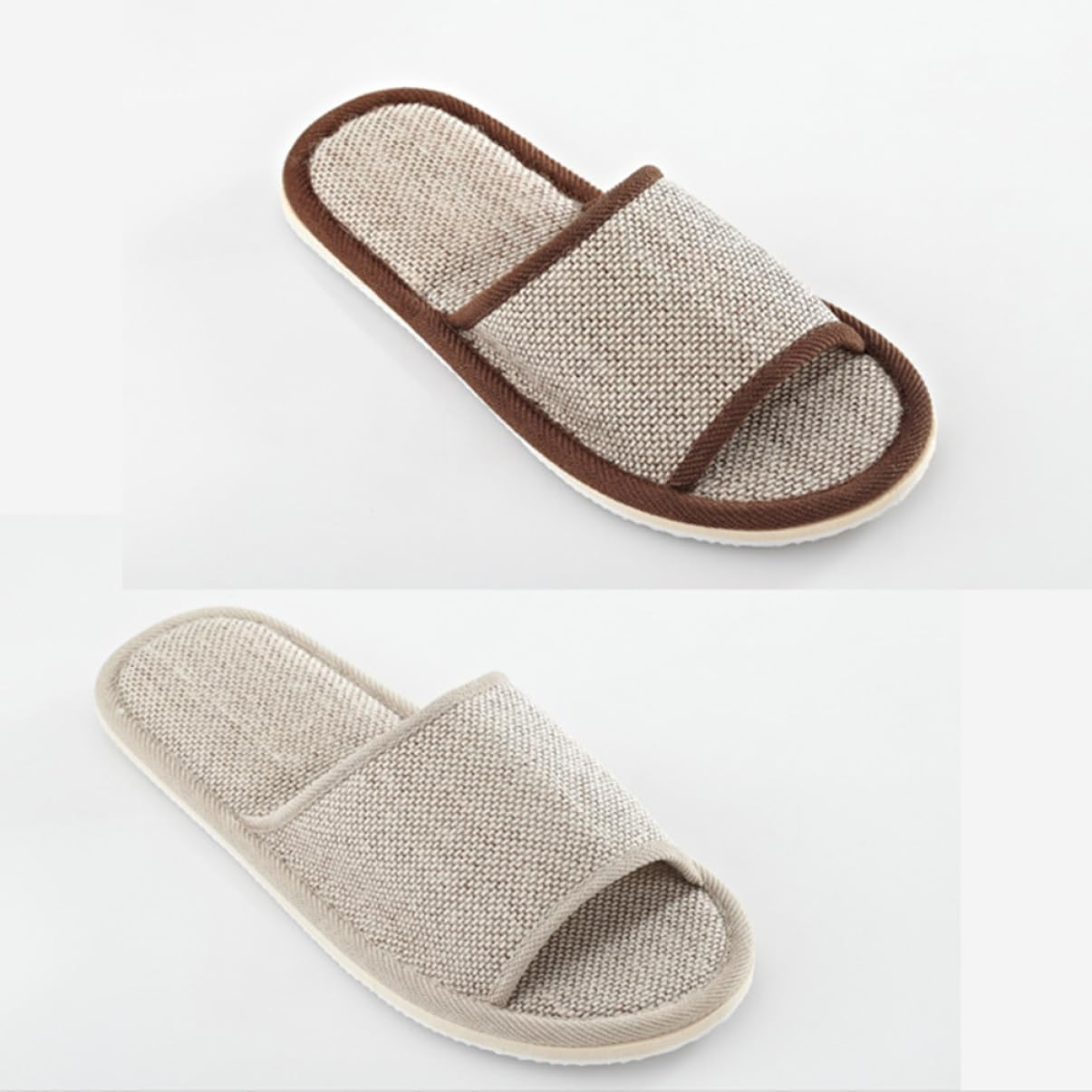 CLISPEED 2Pairs Linen Slippers for Home Hotel Non- Eva Bottom Lightweight Comfortable Footwear Dark Coffee image number 2