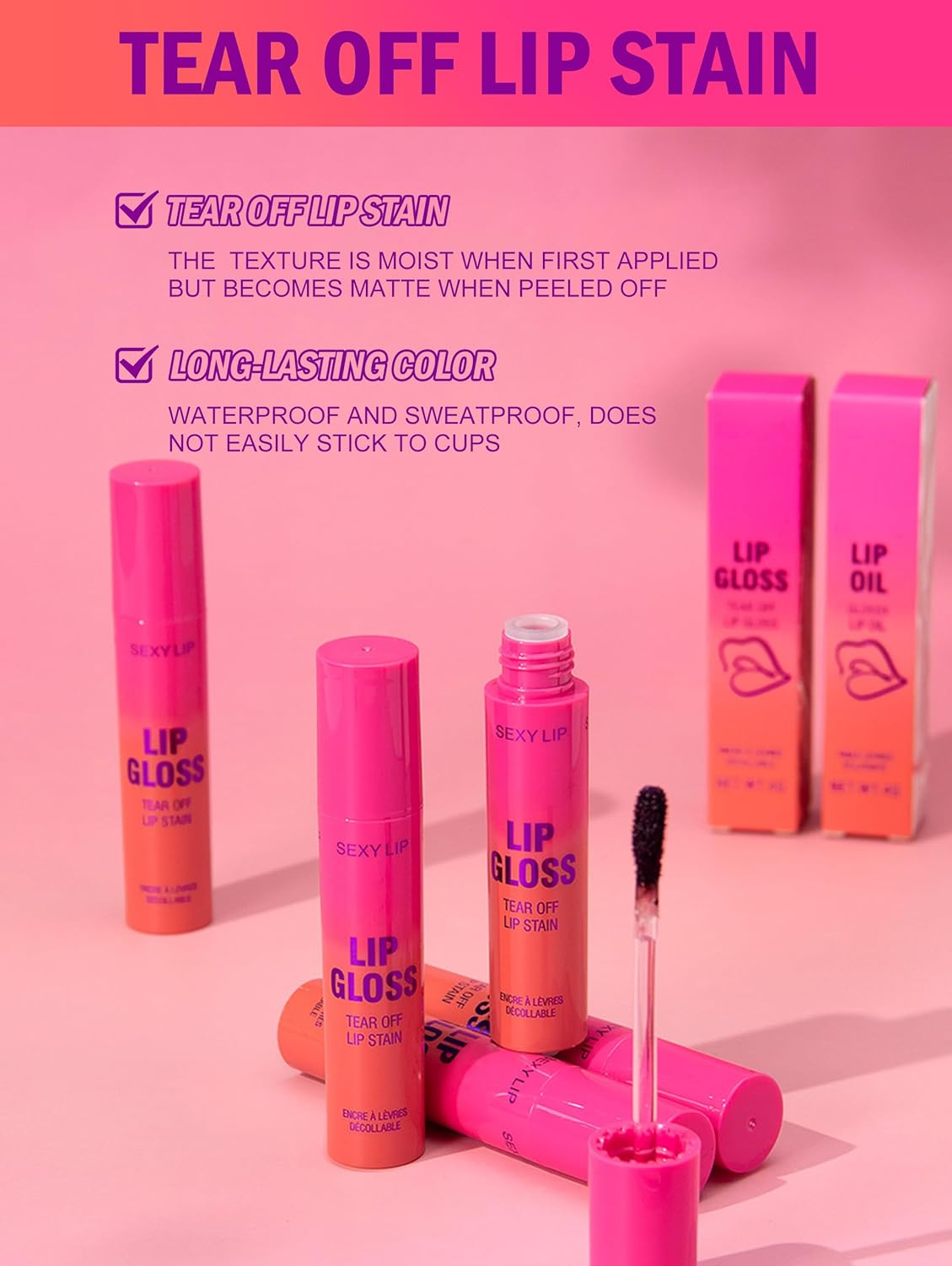 Erinde Lip Stain Peel Off, Long Lasting Peel off Lip Liner Stain, Waterproof Matte Lip Tint for Women, Transferproof Lip Gloss with Tweezer, Highly Pigmented Color Lipstain, #01 - 01 image number 6