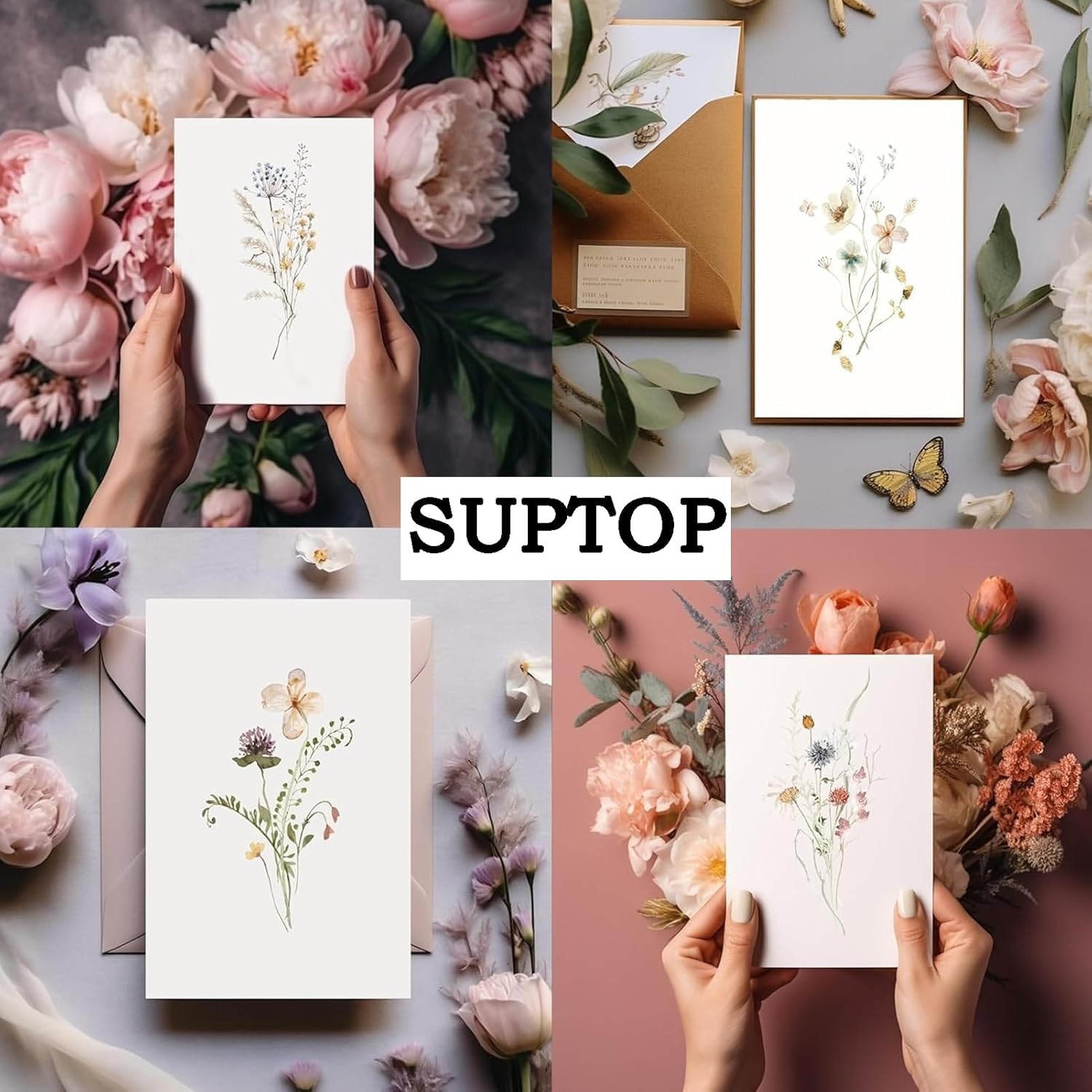 Blank Cards, Blank Greeting Cards 4X6, 40Pack -Elegant Floral Design Blank Greeting Cards, Note Cards with Matching Peel-And-Seal Rustic Envelopes for All Occasions image number 2