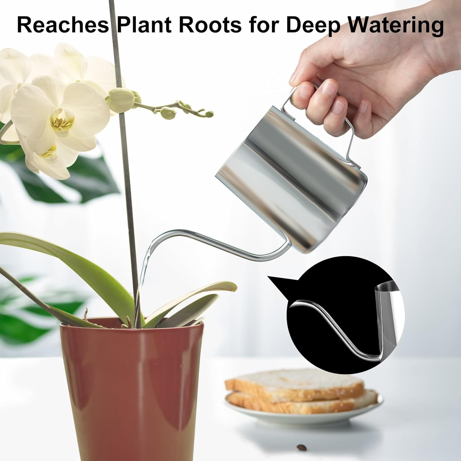 Small Silver Stainless Steel Watering Can, 12 Fluid Ounces image number 5