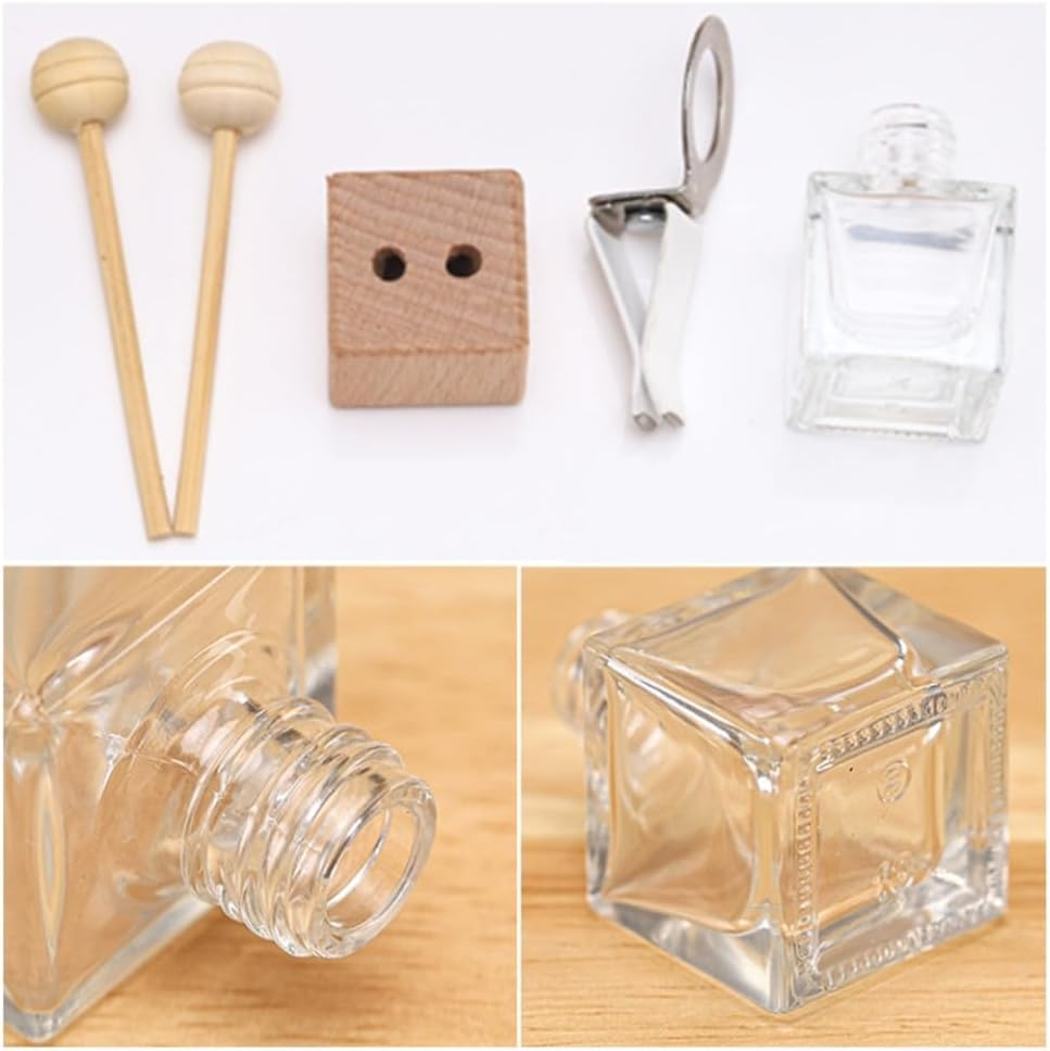 Car Diffuser Air Freshener Bottle,4 Pcs Car Perfume Bottle, 8 Ml Clear Empty Car Essential Oil Diffuser Auto Glass Perfume Diffuser Bottle with Vent Clip Wooden Caps Stick Fragrance Ornament image number 3