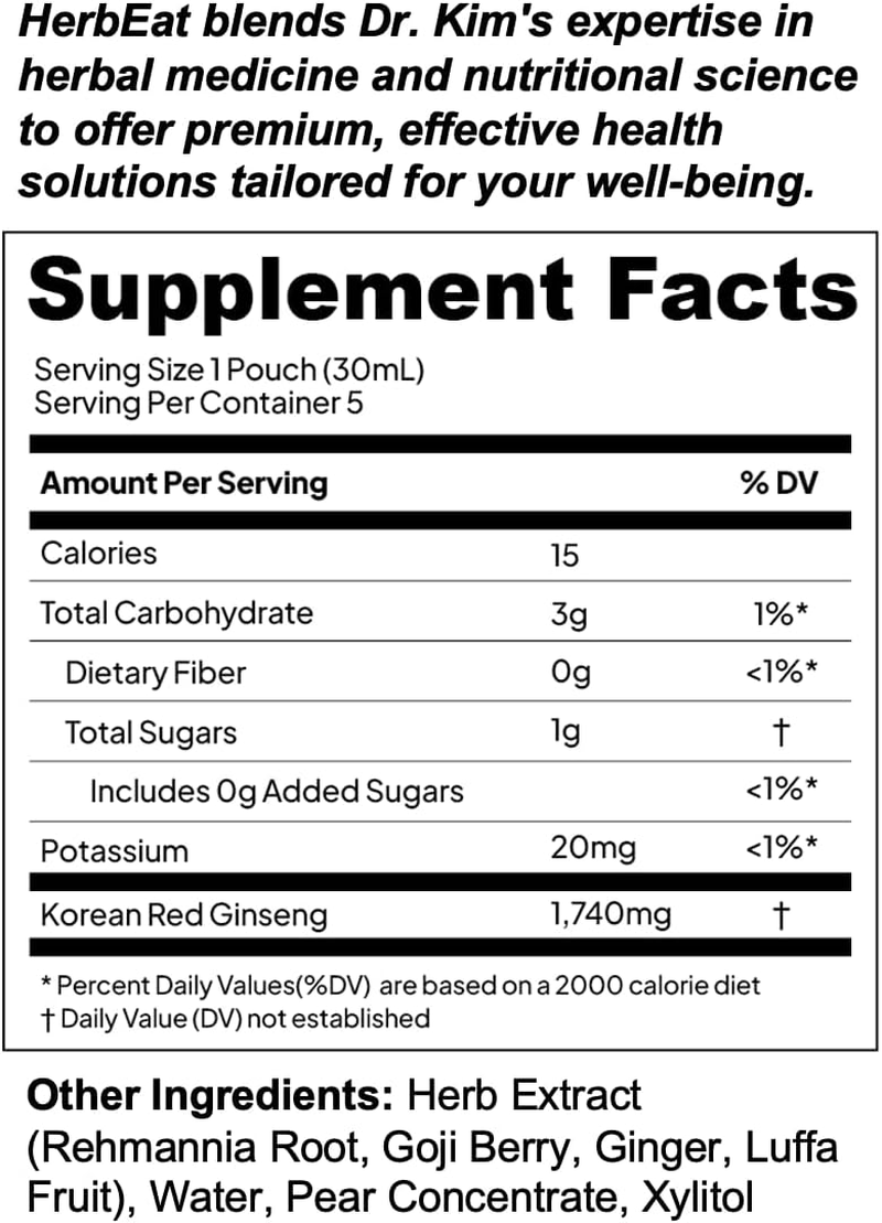 Korean Red Ginseng Prime Extract with 11Mg Ginsenosides - Boost Energy, Memory & Immunity, 6-Year-Old Ginseng Drink for Circulation & Skin (5 Pouches (30Ml *5))