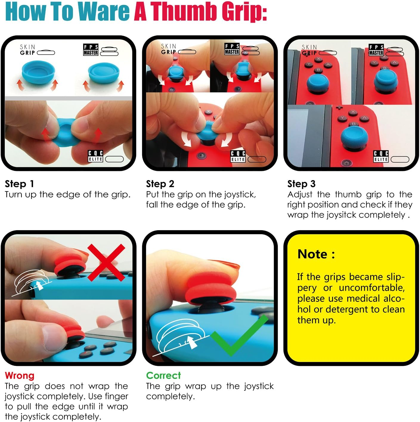 Skull & Co. Skin, CQC and FPS Thumb Grips Set Joystick Cap Analog Stick Cap for Nintendo Switch Joy-Con Controller - Black, 3 Pairs(6Pcs) image number 6