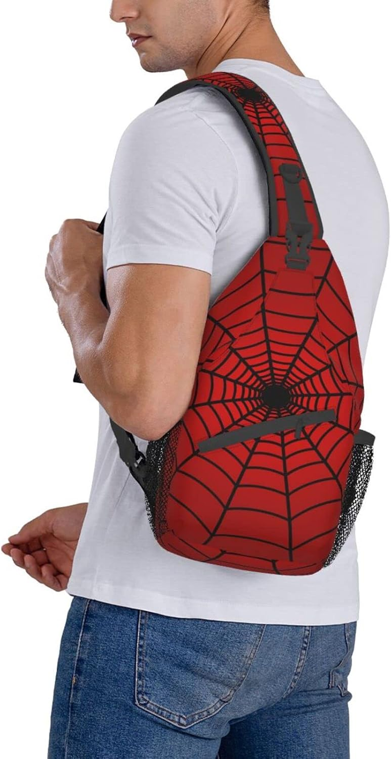 COFEIYISI Unisex Sling Bag Crossbody Backpack for Men Women Casual Chest Bag Shoulder Backpack Sport Travel Hiking Daypack - Red Spider Web image number 3