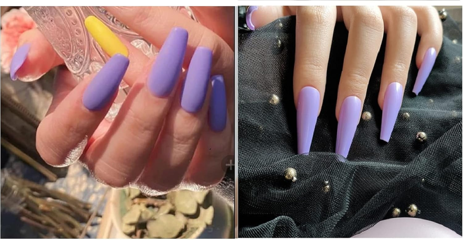 VIKSON INTERNATIONAL 40 Pcs Set of 20 Pc Lake Blue 20 Pc LILAC LAVENDER COLOR Extra Long Coffin Nails False Acrylic Full Fake Nails