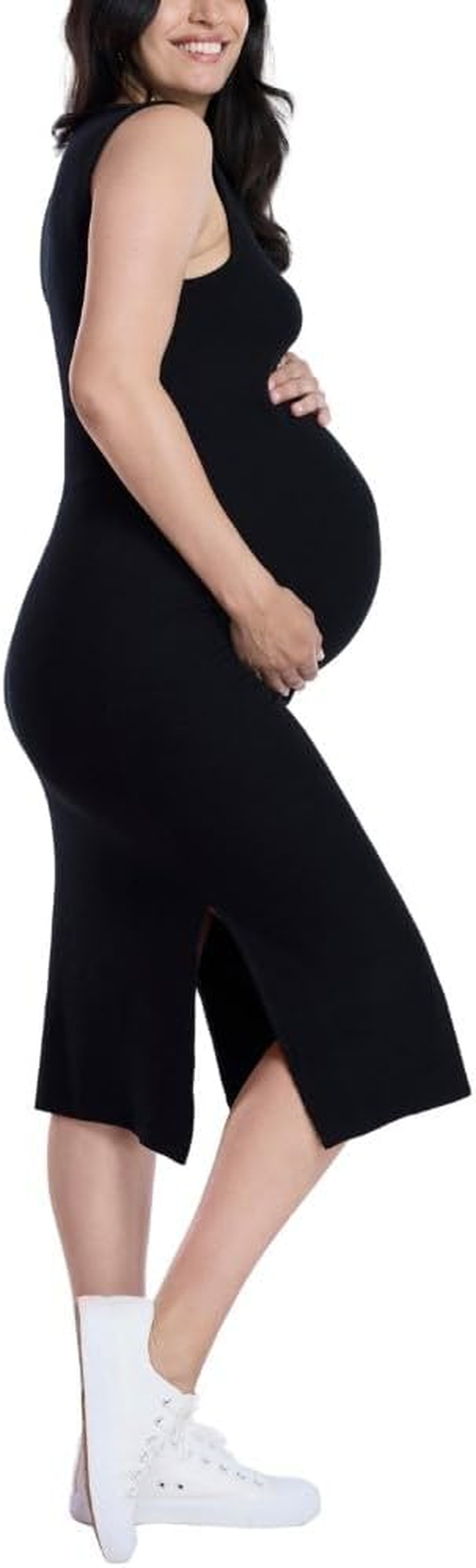 Motherhood Maternity Women'S Sleeveless Rib Knit Midi Pregnancy Dress