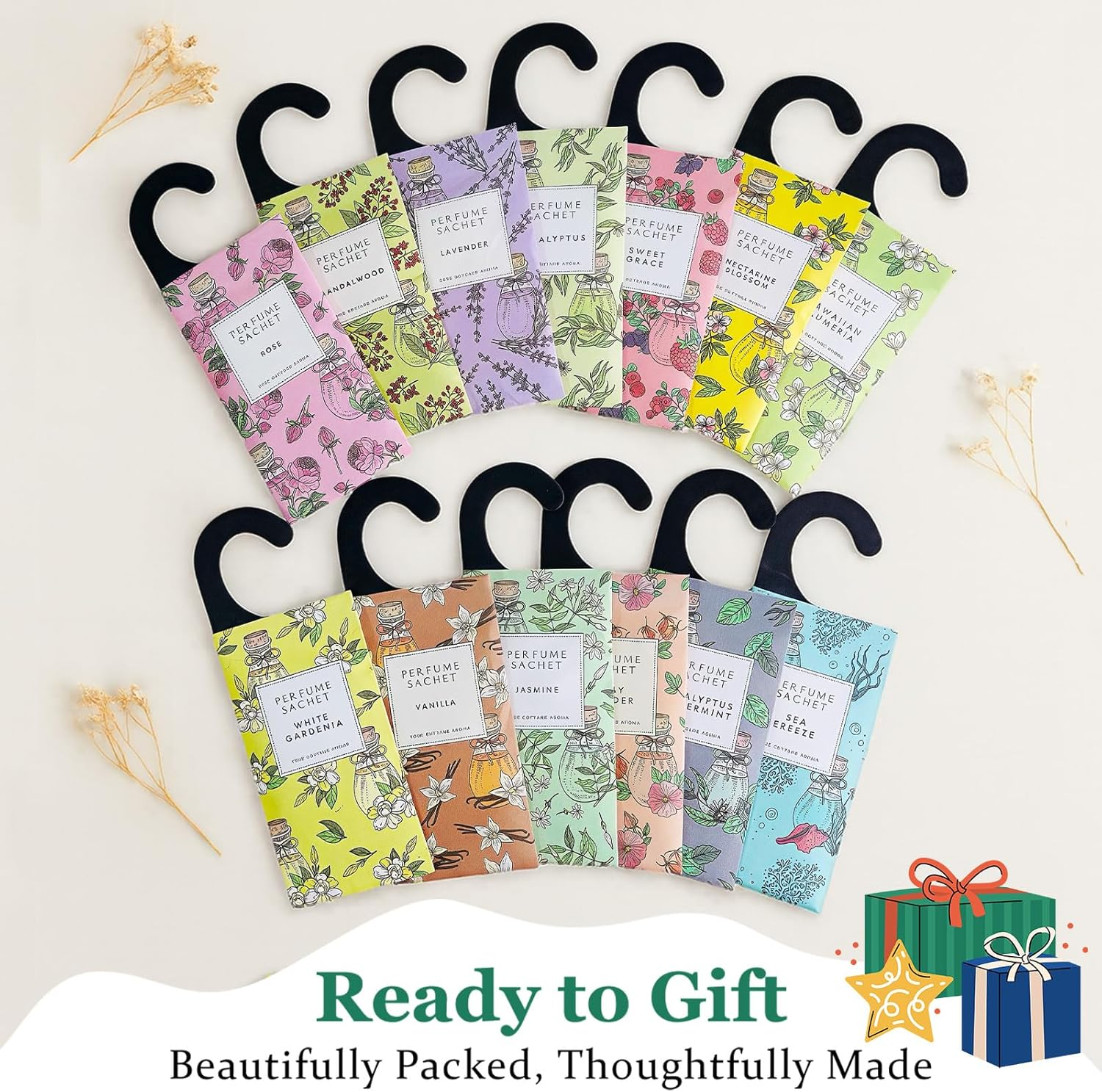 Rose Cottage Large 12 Packs Closet Deodorizer Freshener Closet Air Freshener Home Scented Sachets Room Freshener Scents Air Freshener Closet Odor Eliminator 4 Scents Floral image number 1