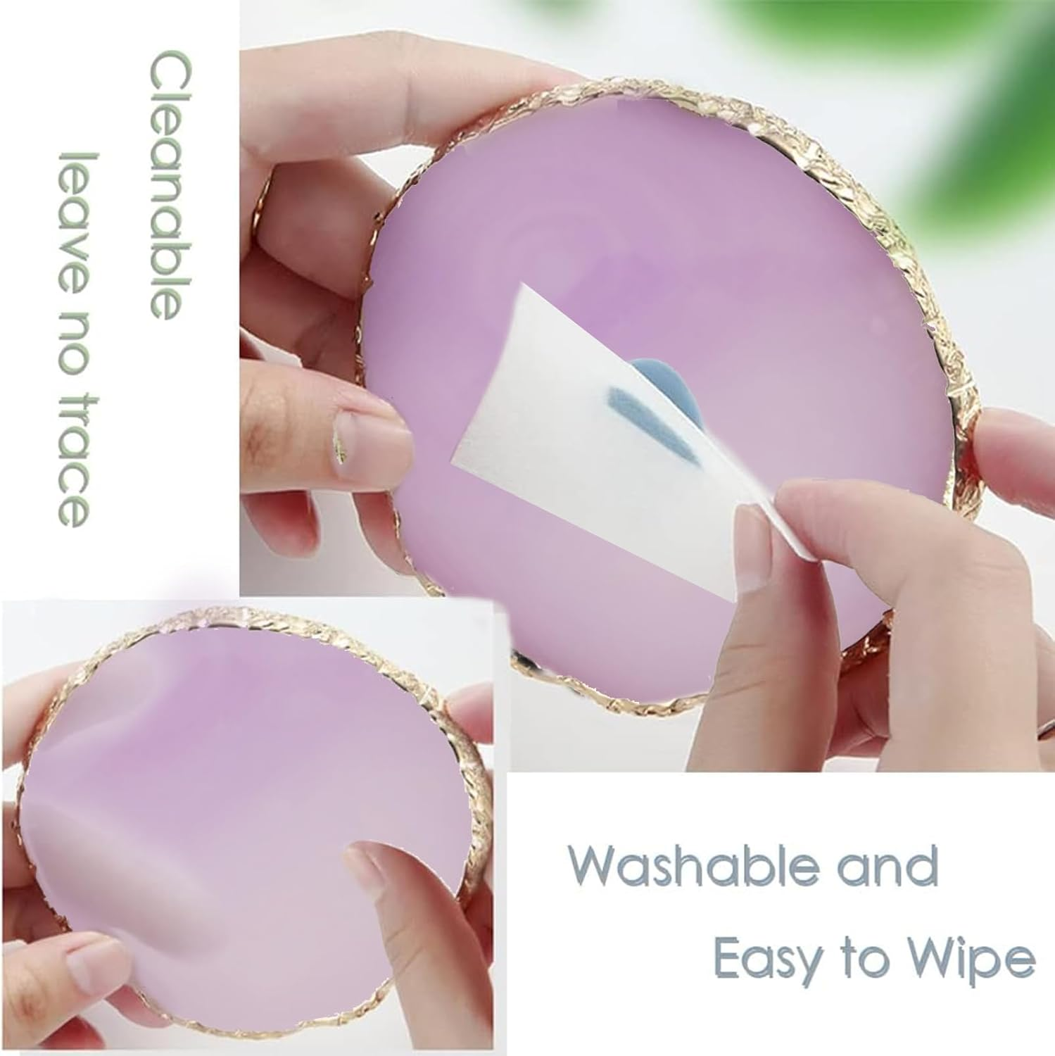 Tavvke 2 Pcs Resin Nail Palette with Stainless Steel Stirring Rod, Nail Art Display Board, Gold-Edged Mixing Board for Polish, Gel, and Makeup (Gray and Purple) image number 6