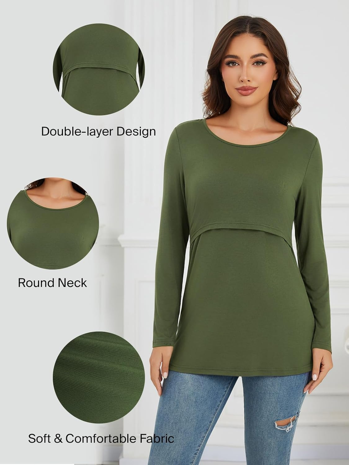 Liu & Qu 4-Pack Womens Nursing Tops Long Sleeve Breastfeeding Shirts Double Layer Fall Maternity Clothes