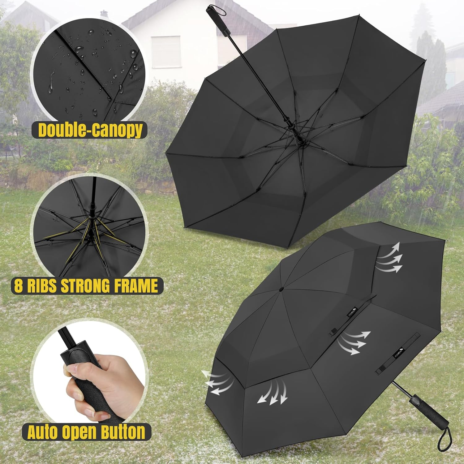 ZOMAKE Golf Umbrella 60 Inch - Portable Windproof Golf Umbrella, Automatic Open Double Canopy Golf Umbrellas for Gentlemen Women image number 5