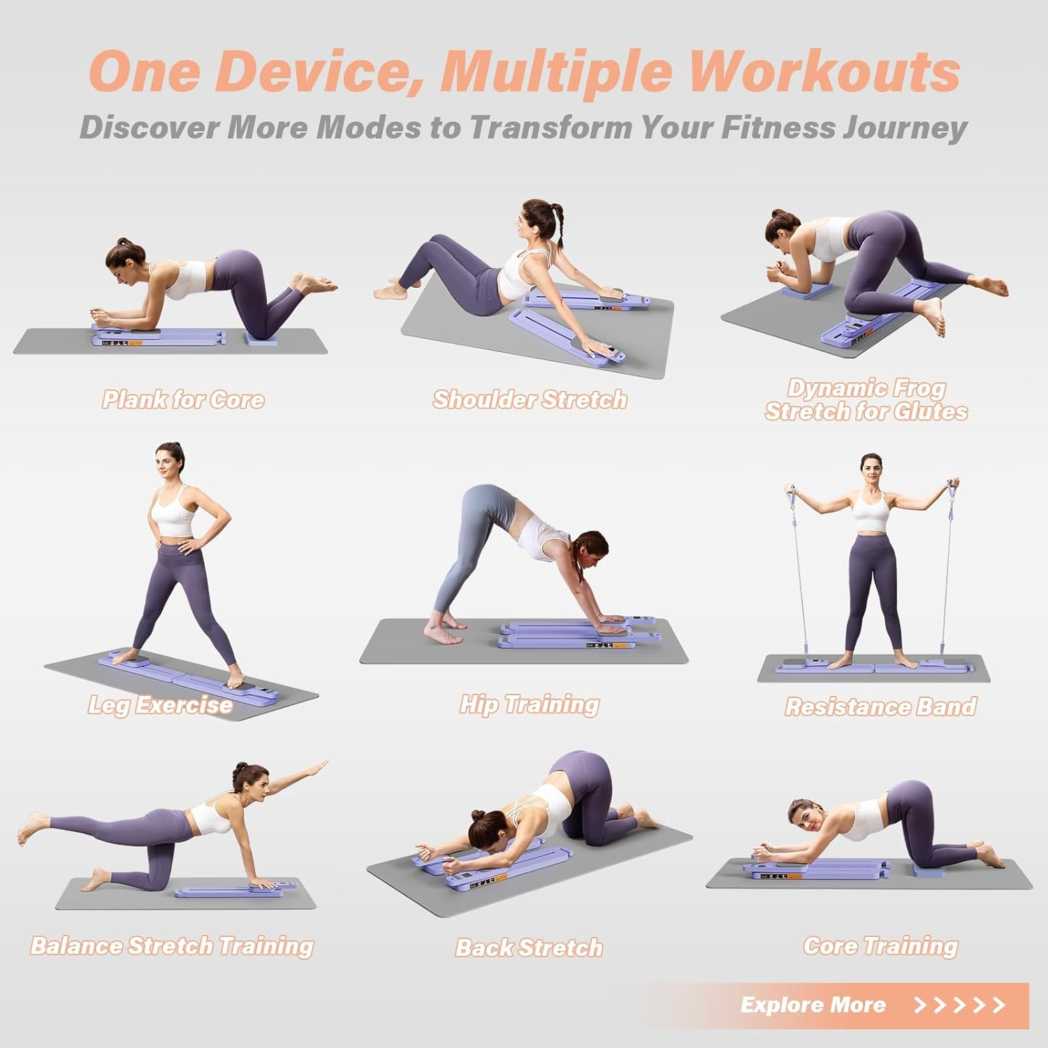 Upgraded Pilates Reformer Machine - 6-In-1 Fitness Board & Pilates Equipment Set with Ab Workout Equipment,Multifunctional Push-Up Board,Resistance Bands, Balance Board & Timer for Full Body Workout image number 5