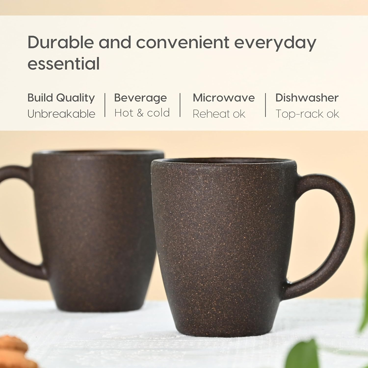 Eha Set of 2 Earth-Friendly Classic Mug | 10 Oz | Made with Rice Husk & Bamboo Fibers | Microwave Safe | for Hot & Cold, Milk & Tea Cup | Matte Finish Mugs Pack of 2 Coffee