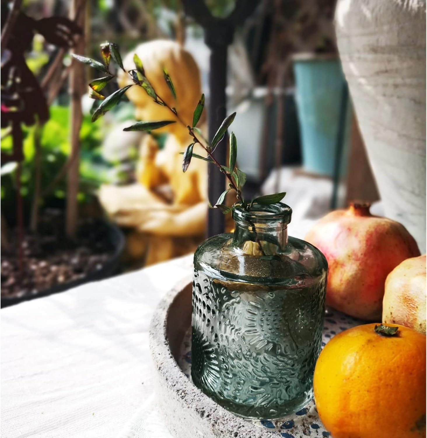 Glass Bud Vase Set of 6, Small Flower Vases for Decorative, Gradient Glass and Embossed Style Mini Glass Bottles for Home Decor, Vintage Glass Bottles 3.3"-5.2''H. (Mini Set of 3) image number 2