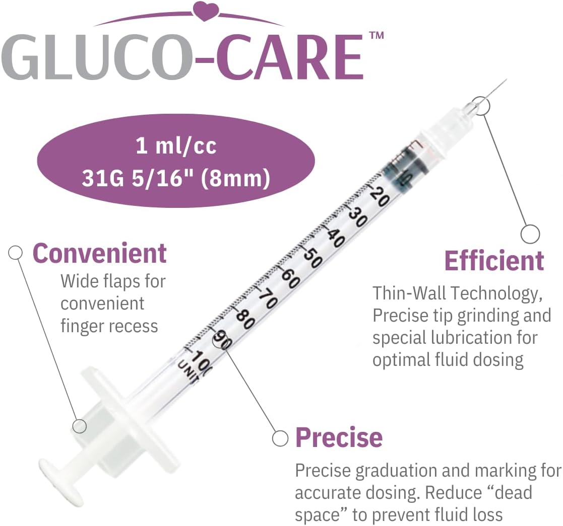 GLUCO-CARE 1 Ml/Cc Syringes 31G X 5/16&rsquo;&rsquo; (8Mm), Orange Cap, 100/Box image number 6