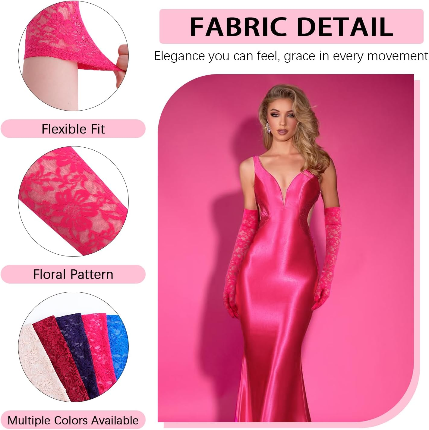 Brimekichio Lace Gloves Women, Tea Party Long Elegant Opera Lace Gloves Costume Floral Pattern Arm Elbow Length - 18.9In image number 1